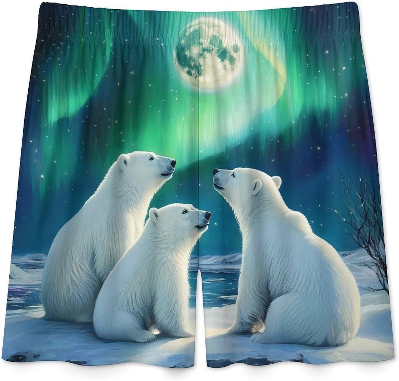 Full Moon White Bears Mammals Bear Mens Pajama Shorts Drawstring Pajama Pants Pj Bottoms with Pockets