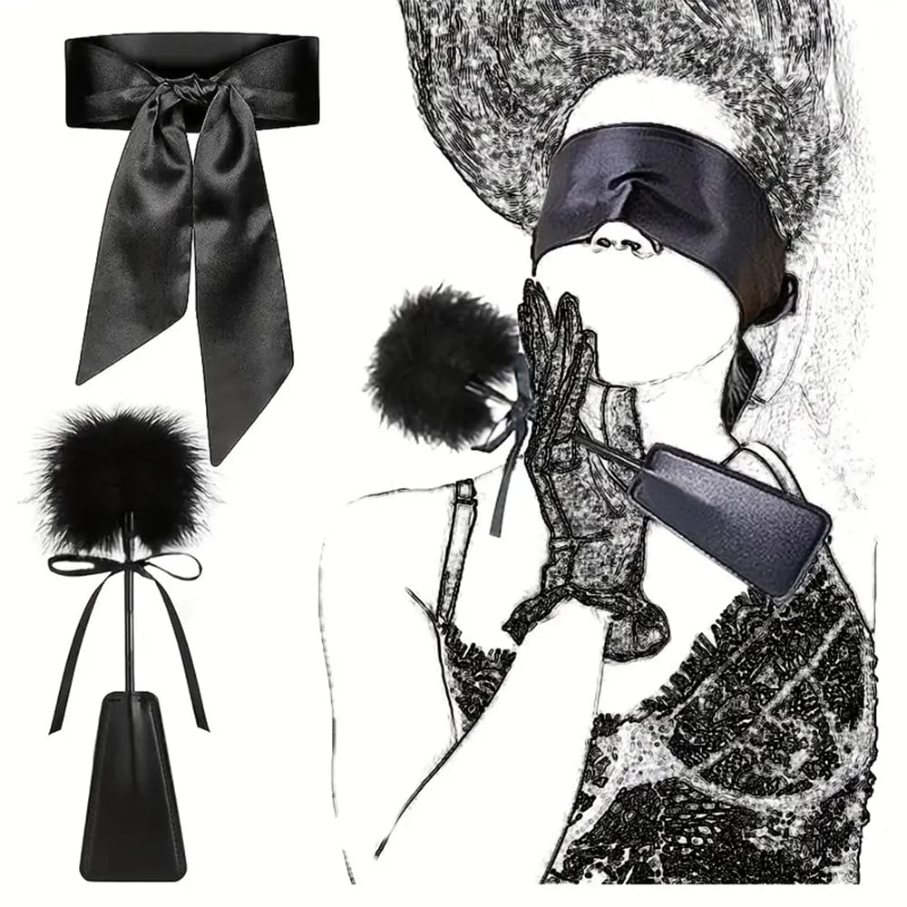 Set da 5 pezzi di prodotti per la fasciatura del letto, set di manette circolari in acciaio e polsini per caviglie, con maschera per gli occhi, piume flirtanti, imbottitura in pelle