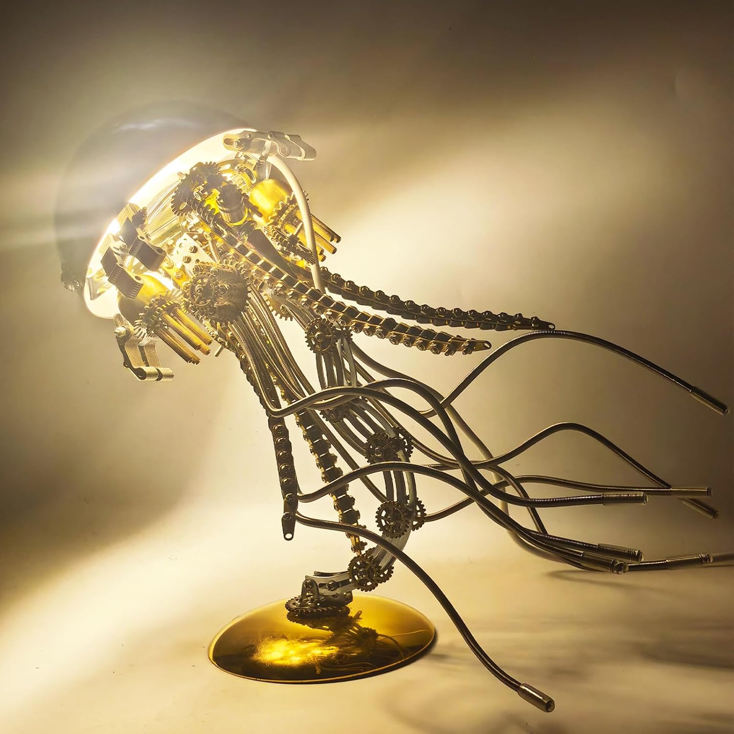 3D Metal Puzzle Jellyfish Model Lamp, 800 PCS Mechanical Ocean Creature Assembly Kit, Steampunk LED Decoration, Creative Building Gift for Adults Enthusiasts image 3