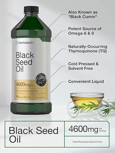 Miniatura 3 de Horbäach Aceite de semilla negra líquido de 16 onzas | 4600 mg | Suplemento Nigella Sativa prensado en frío | Fórmula vegetariana, sin OMG, sin