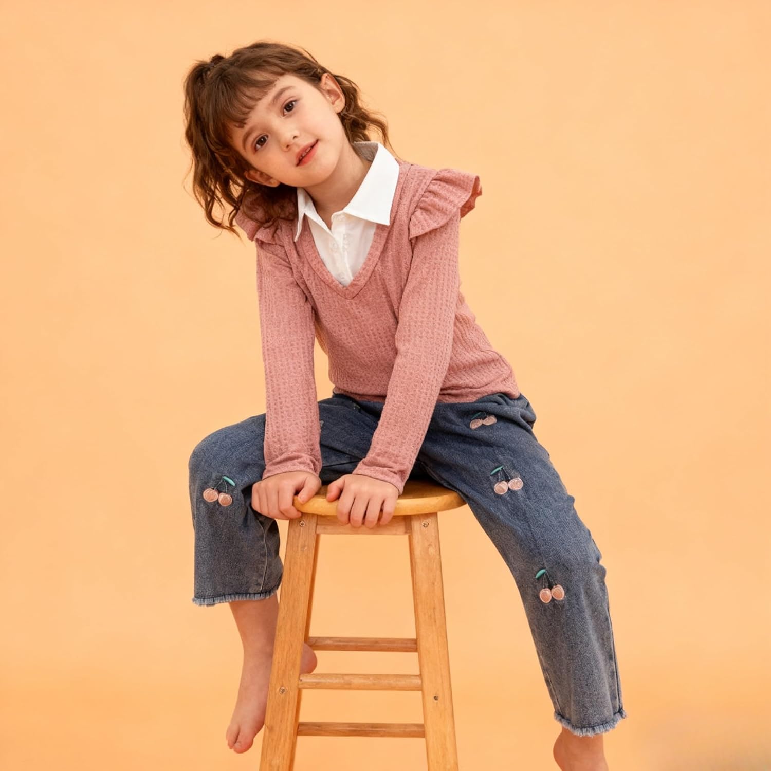 Kid Girl 2pcs Clothes Spring Summer Outfits Cute Sweet Bowknot Long Sleeve Bowknot Top + Denim Pants Set - Image 3