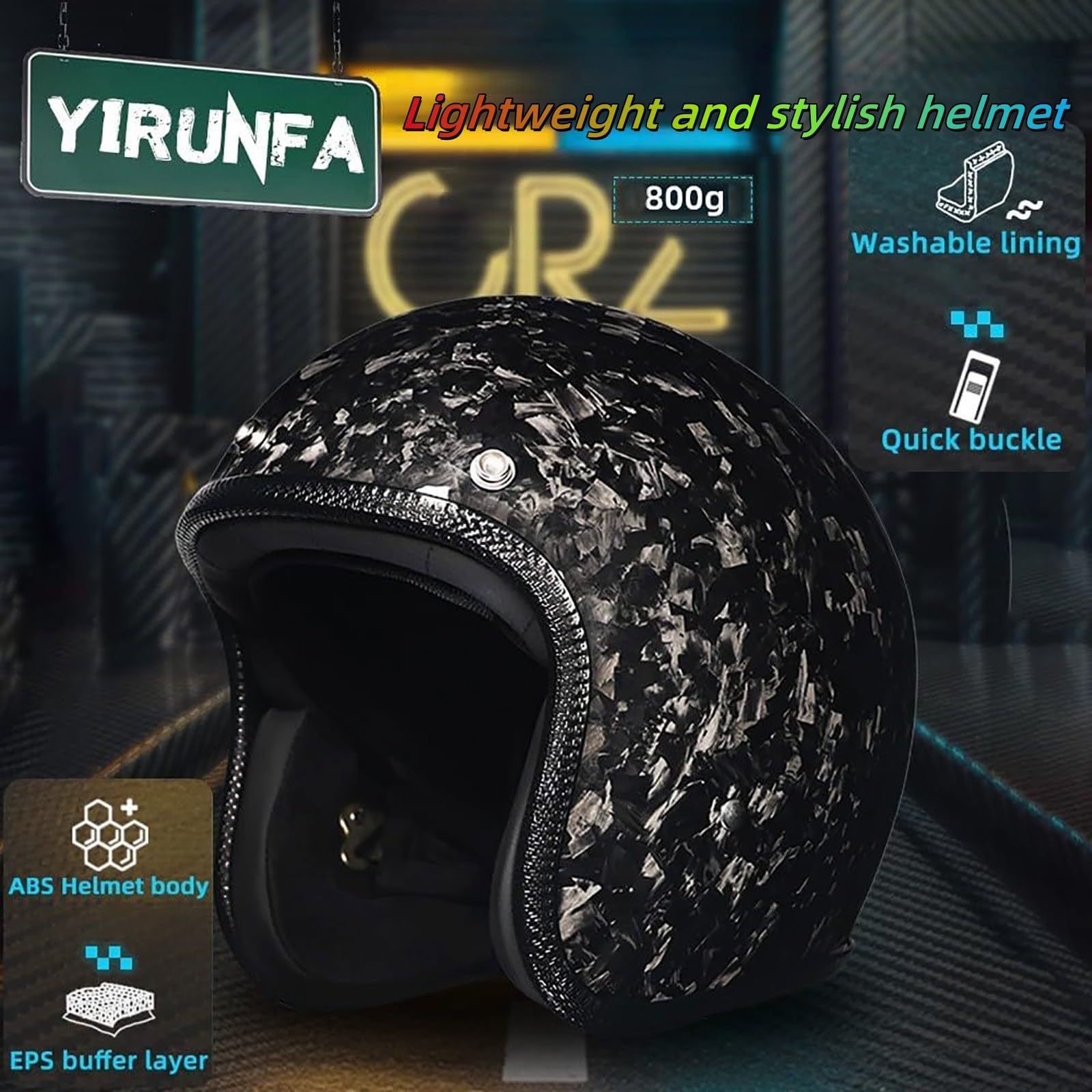 Casco Da Moto Jet Stile Vintage, Omologato ECE, In Fibra Di Carbonio, Leggero, Con Visiera Parasole E Interno Rimovibile.