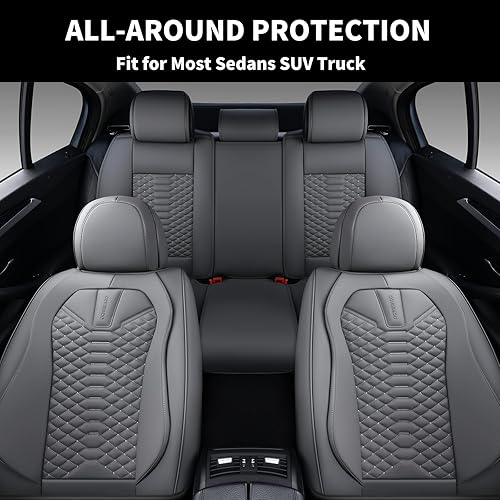 Miniatura 7 de Coverado Juego completo de fundas de asiento de automóvil, fundas de asiento de cuero de napa para automóviles, 5 asientos, fundas universales