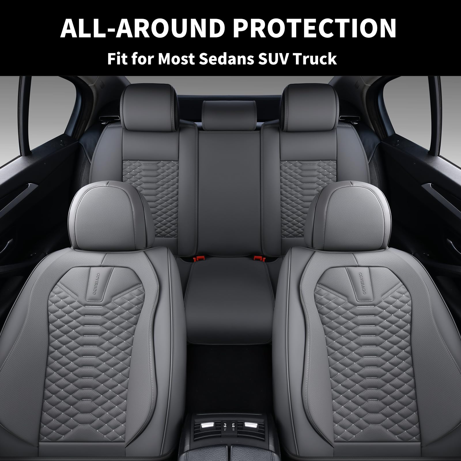 Coverado Coprisedile Auto Universale, Cuoio Coprisedili per Auto Set completo, Protezione sedile auto impermeabile, Coprisedili auto Sedili anteriori e posteriore Fit per la maggior parte delle auto