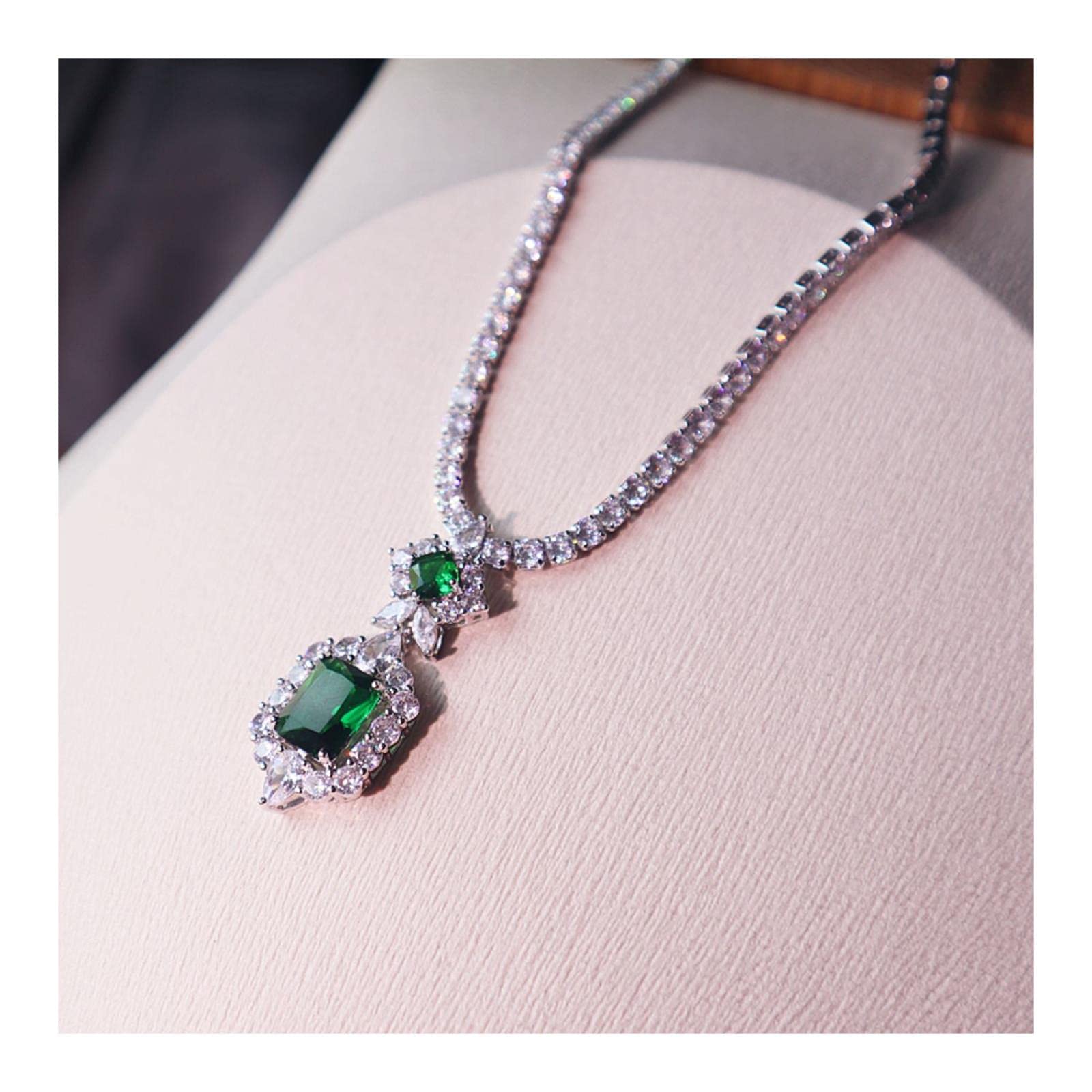 LOKILOKI Schmucksets Für Frauen S925 Sterling Silber Smaragd Edelstein Ohrringe Funkelnde Halskette Klassisch Feiner Schmuck