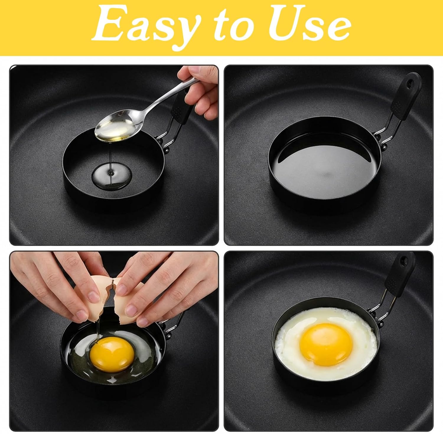 8Pcs 3.5" Egg Rings 6" Pancake Mold with Silicone Handle, Egg Ring Pancake Ring Set Stainless Steel Fried Muffins Molds Griddle Pancakes Shaper for Camping Indoor Breakfast Omelette Sandwich