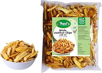 Pavi's Authentic Kerala Jackfruit Chips - Crunchy, 100% Natural, Fried in Coconut Oil, Traditional Snack, Gluten-Free, Perfect for Gifting, Parties, and Daily Snacking 250gm