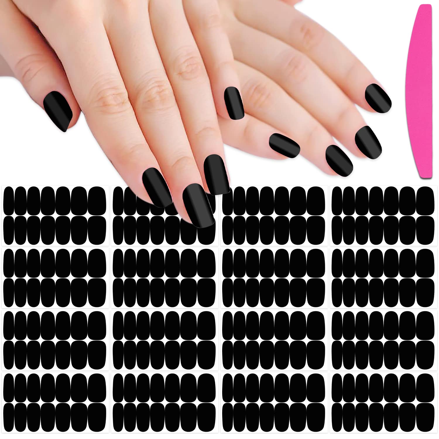 SILPECWEE 16 Sheets Black Nail Wraps Solid Color Nail Polish Strips for Women Gel Nail Strips Self Adhesive Nail Polish Stickers Fingernail Manicure