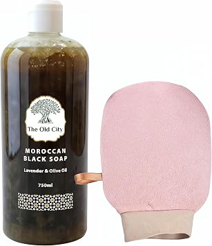 Moroccan Black Beldi Soap 750 ml   Olive Oil & Lavender   Traditional Hammam Cleanser with Exfoliating Glove   Deep Cleansing & Moisturising   Natural, Vegan, Full Body Use