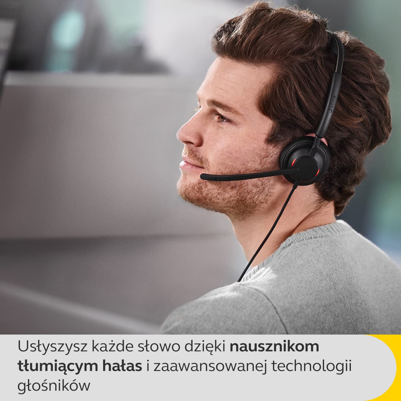 Jabra Engage 50 II przewodowy zestaw słuchawkowy mono z redukcją szumów, 3 mikrofonami i kablem USB-C, ultralekki - działa z wiodącymi platformami Unified Communications (Zoom i Unify) - czarny