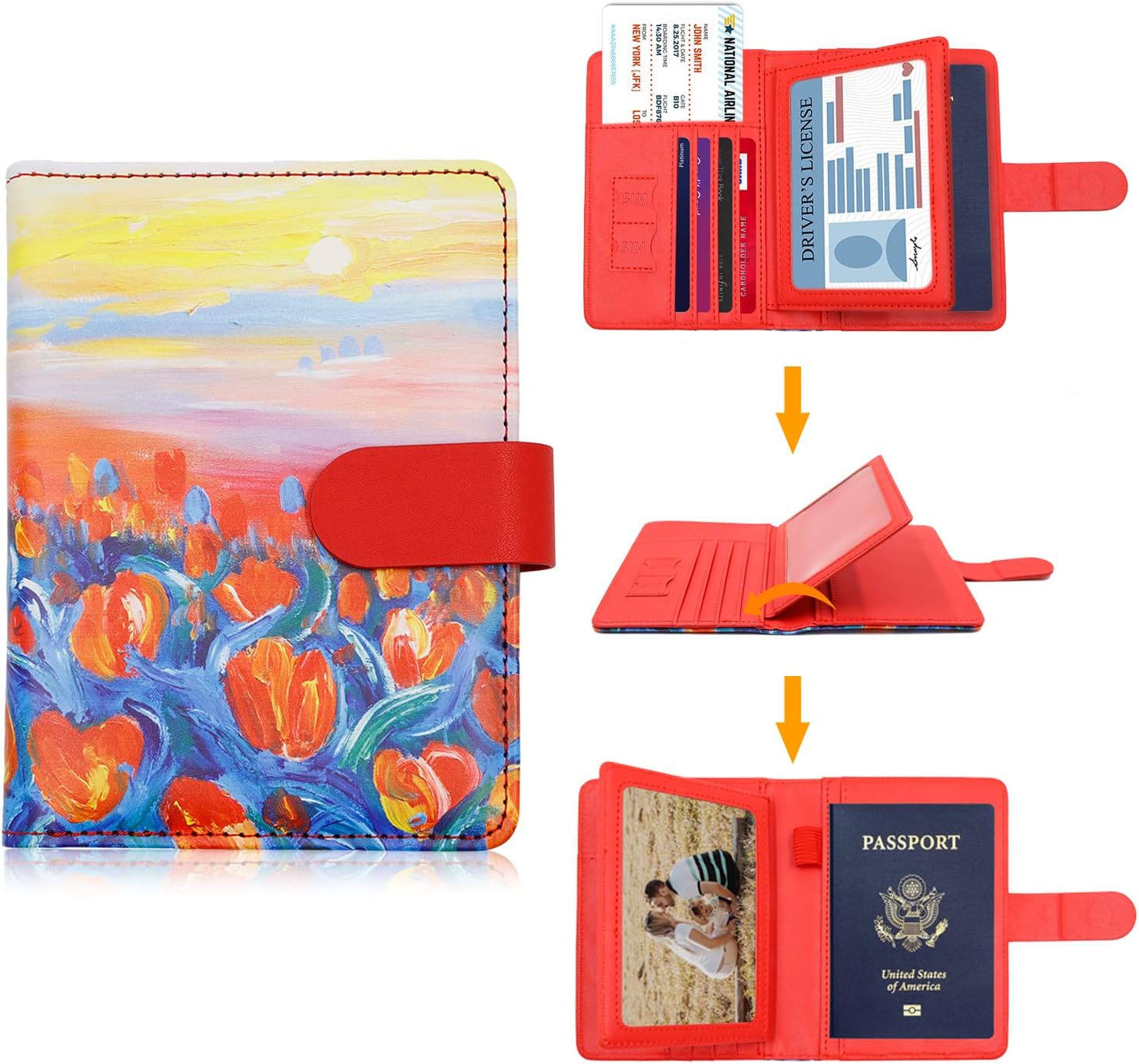 Melsbrinna RFID Passport Holder for Travel, Unisex Adults, Red, PU Leather, RFID Blocking, Passport Cover - Image 2