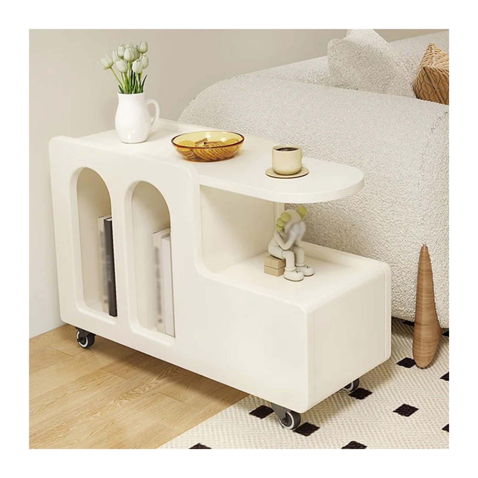 Sofa Side Cabinet Movable Side Table Trolley Cream Style End Table For Sofa Coffee Table With Wheels Side Cabinet For Bedroom Living Room Storage Storage Cabinet,82X40X53Cm,One Color,82x40x53cm