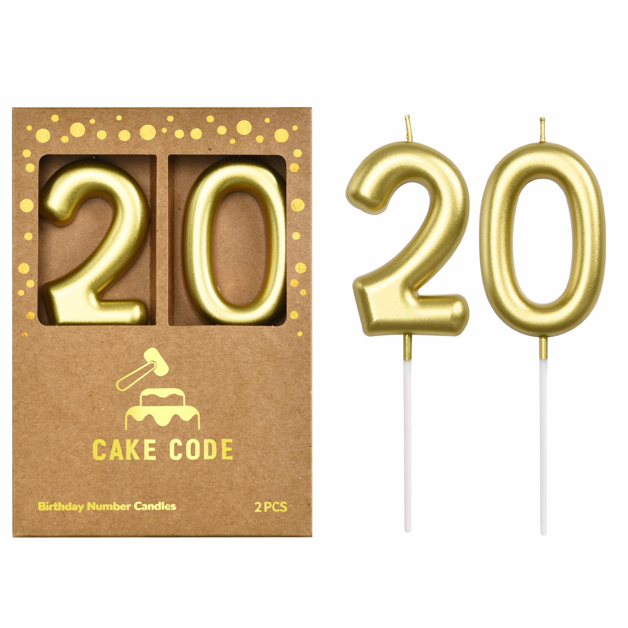 Velas clásicas de cumpleaños de 2.76 pulgadas con 20 números, velas de números dorados, velas de números de pastel, celebración de fiesta