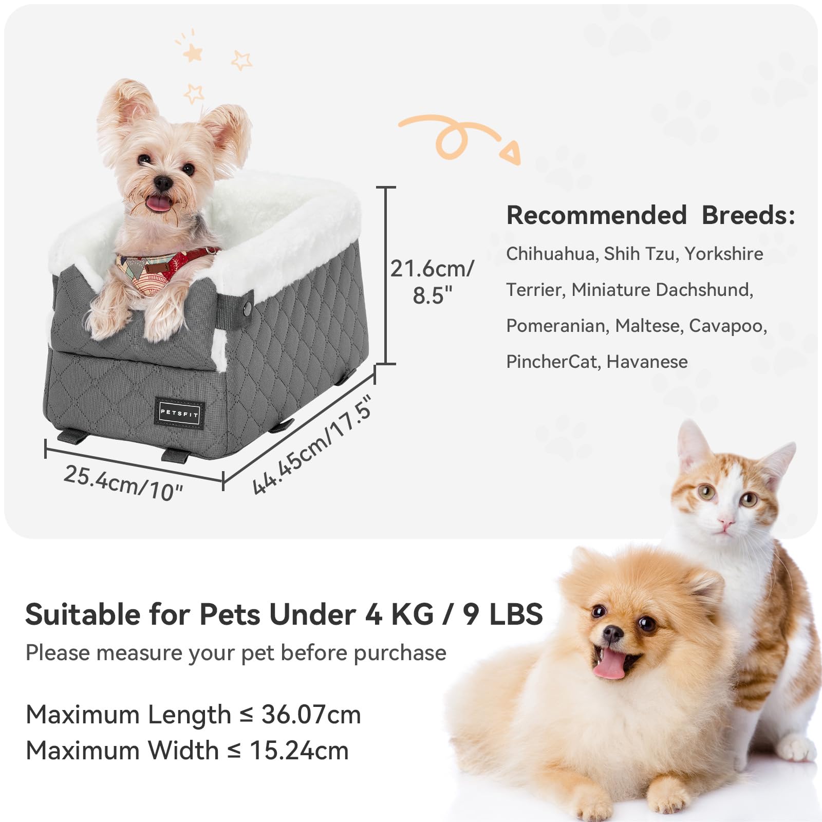 Petsfit Siège de voiture pour chien, console centrale sécurisée avec crochets, siège amélioré avec sangles de sécurité, coussin lavable - 4