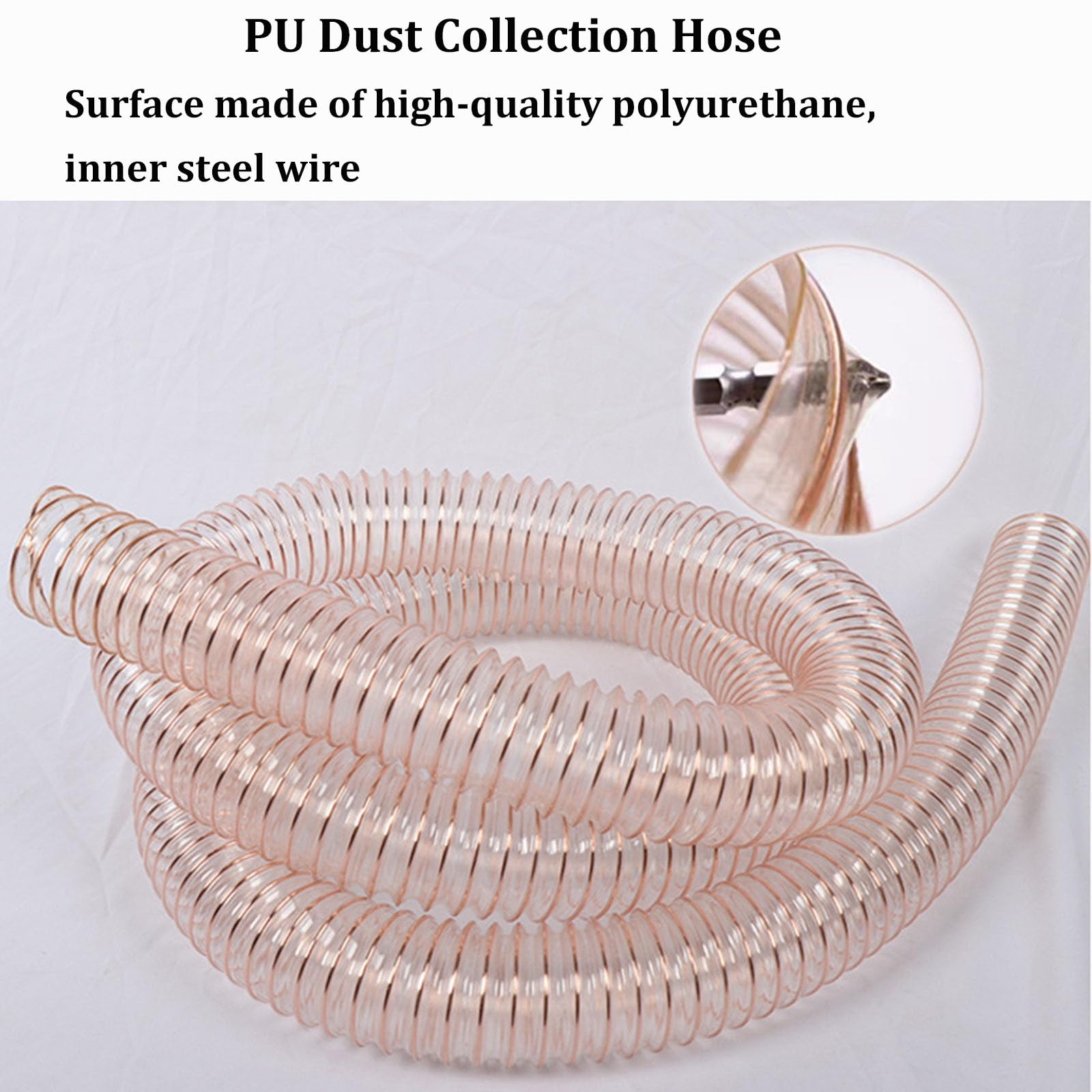 Condotto dell'aria in poliuretano PU, tubo flessibile trasparente con spirale in acciaio, tubo di aspirazione polvere in PU per aspiratori/levigatrici/autofficina(6m,100mm)