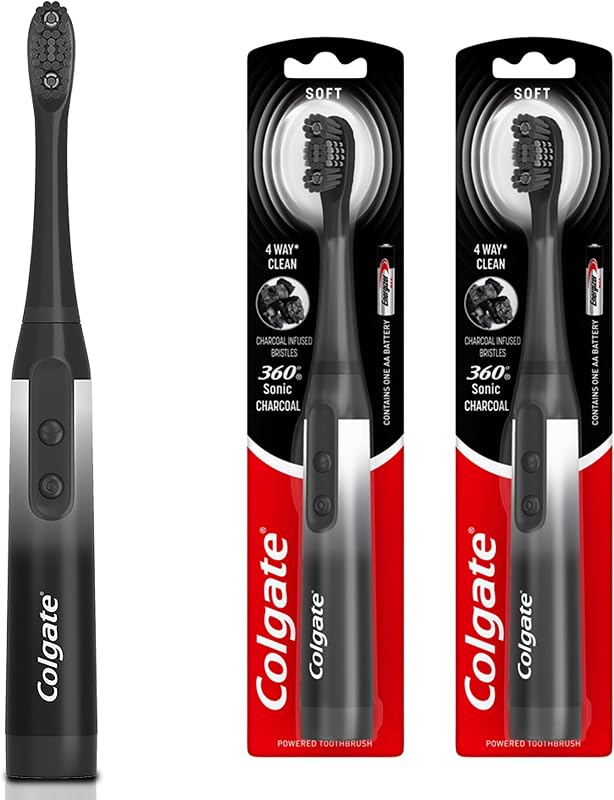 360 Charcoal Sonic Powered Battery Toothbrush, 2 Pack