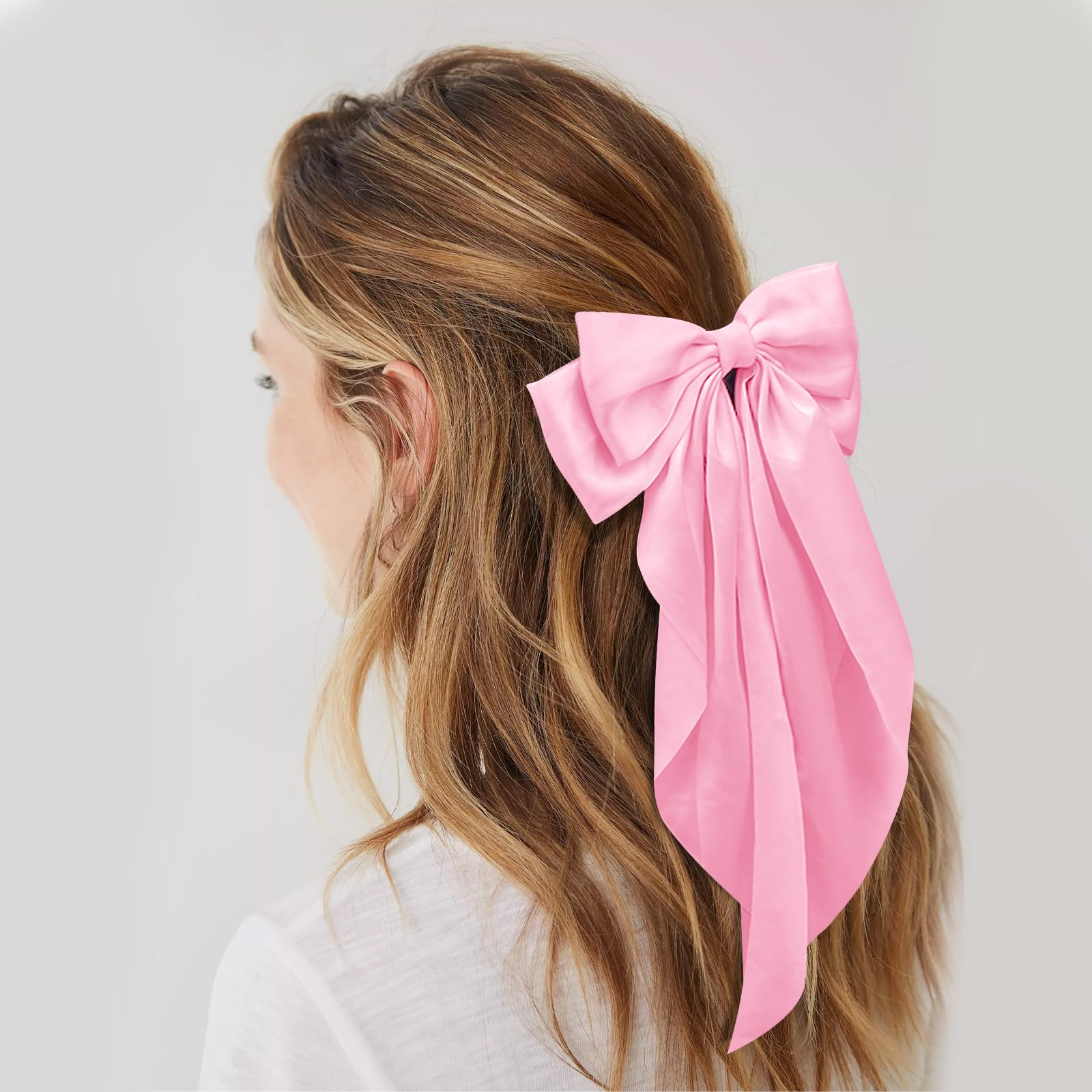 Amazon.com : Large Hair Bows for Women Pink Silky Satin Hair  display picture 2