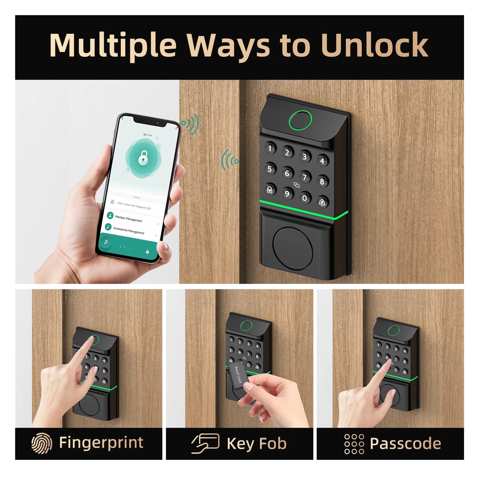 Smart Lock - Cerradura de puerta con huella dactilar, control de aplicación, desbloqueo de código de acceso
