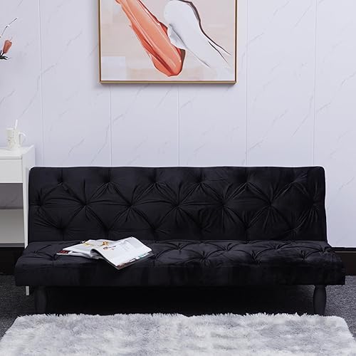 Opoiar Sofá biplaza de terciopelo negro de 66 pulgadas, adecuado para sala de estar familiar, apartamento, sofá cama de dormitorio