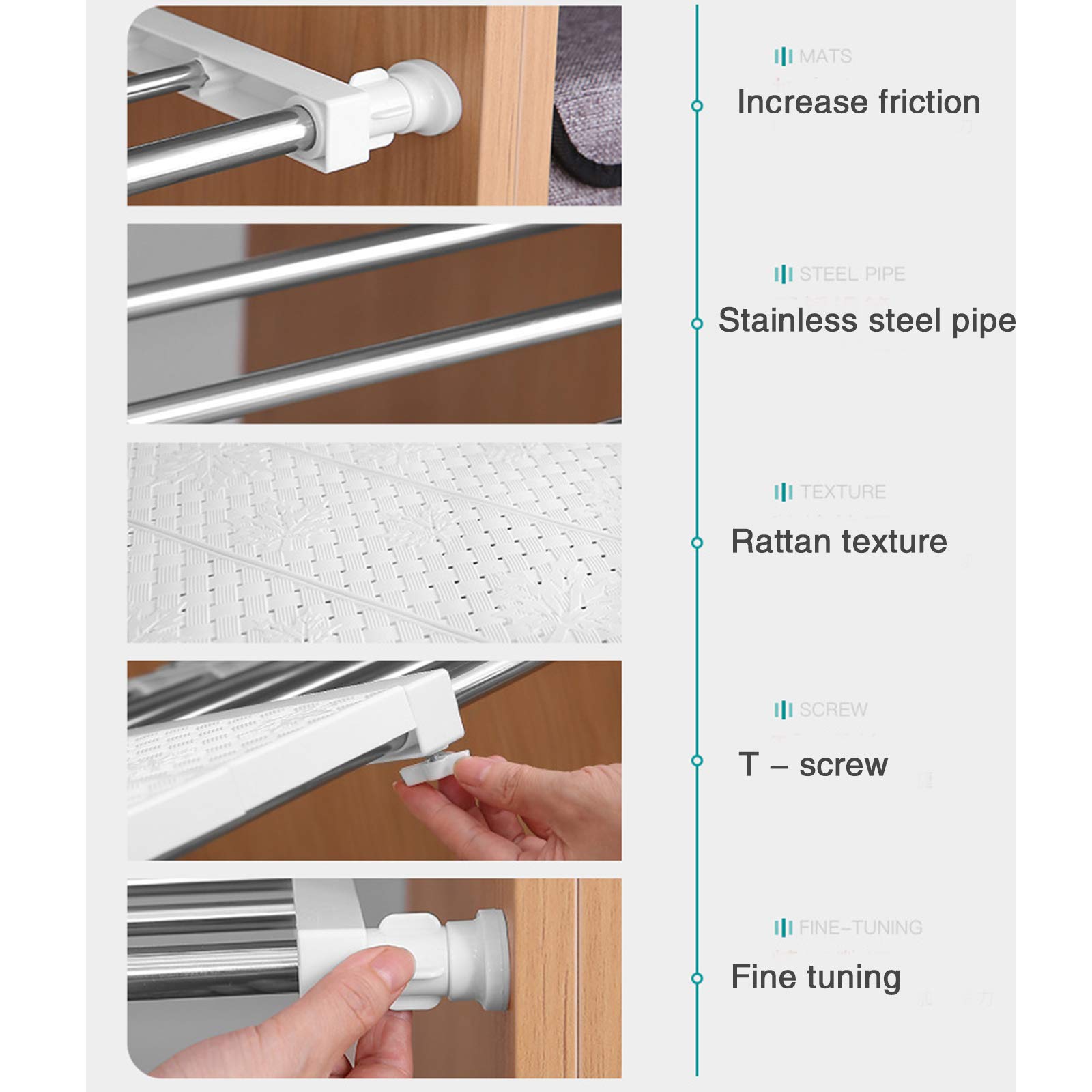 Rack di stoccaggio Regolabile, Ripiani espandibili per Guardaroba, Telescopico Ripiano Armadio per Armadio da Cucina, Frigorifero, libreria,Wide 30cm,L 73 to 130cm