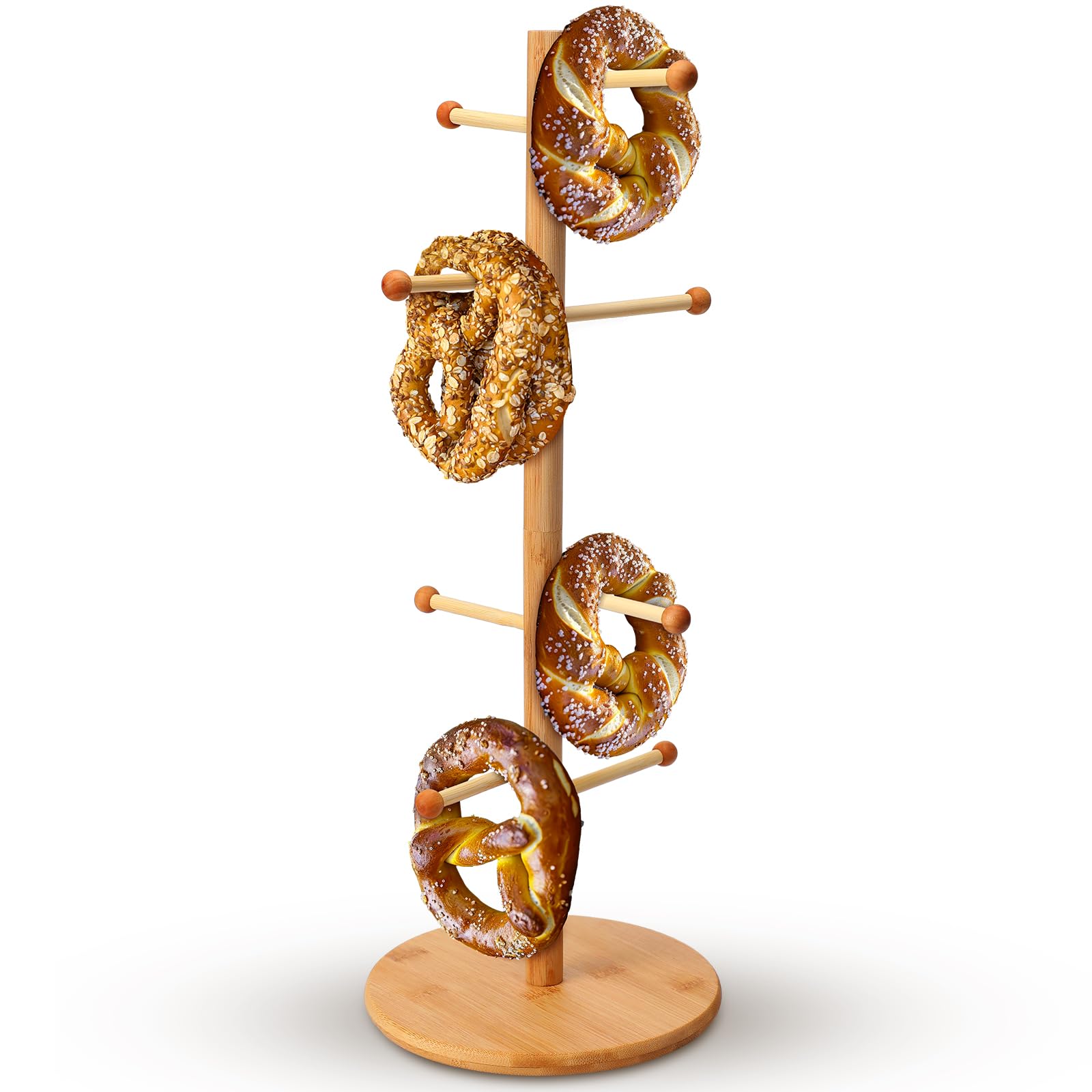 RimCereal 1 Pcs Pretzel Holder Stand Oktoberfest Bamboo Tree-Shaped Pretzel Display Rack Hanger with Arms Hanging Sausage Hook Stand for Oktoberfest Party (50 x 19.5 x 19.5cm)