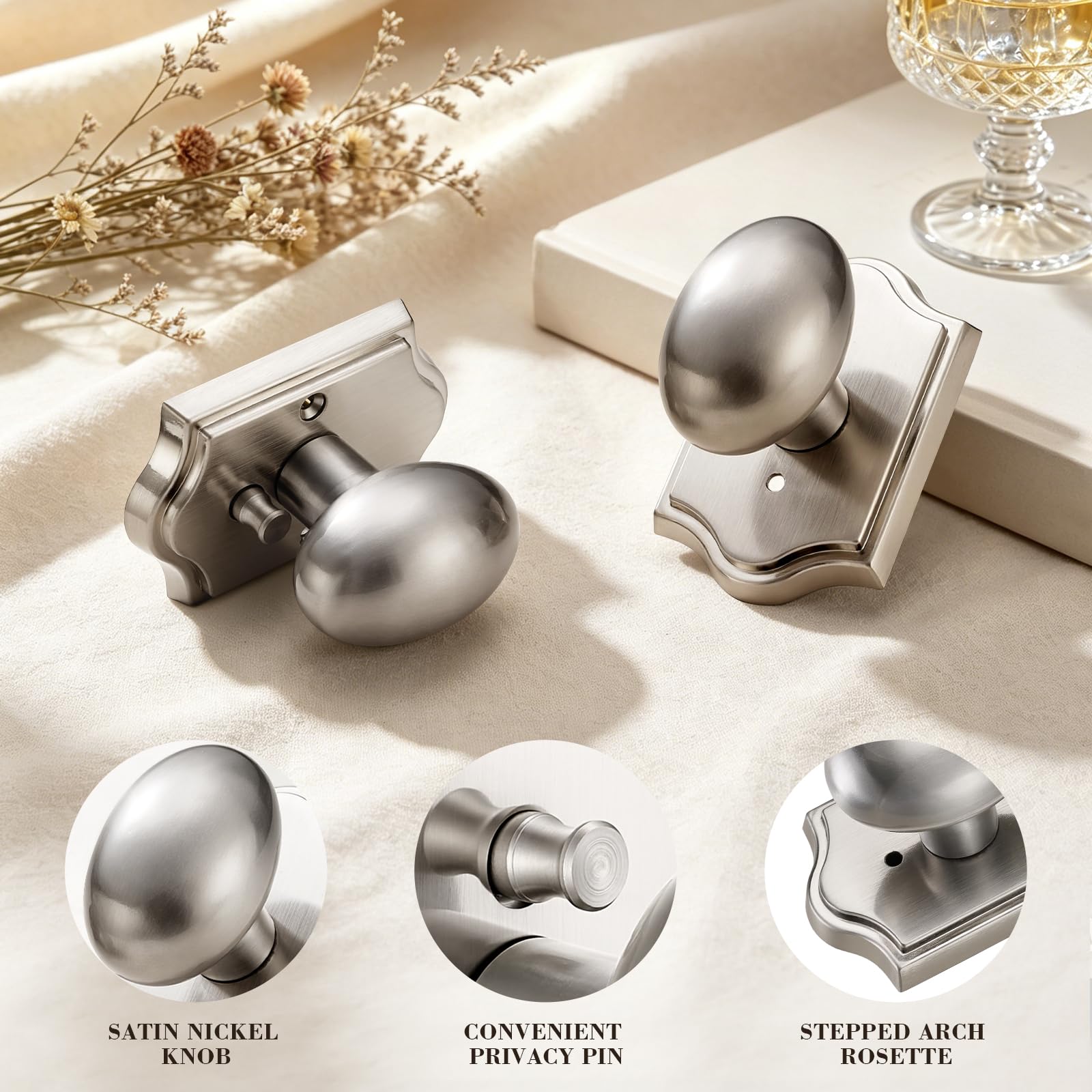 Satin Nickel Door Knob - Privacy & Style -3