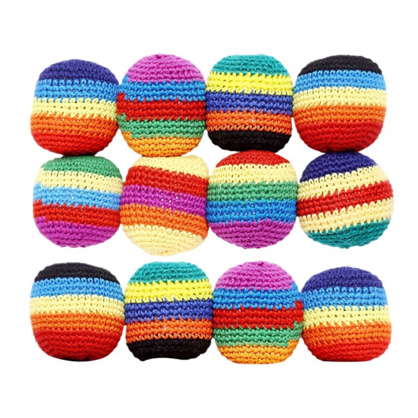 12 Pcs Hand-Made Knitted Footbag, 2026 Upgraded Sand Filled Crochet Kick Sack Bag for Adults, Multicolored Geometric Juggling Balls for Kids & Beginners Multicolored Geometric Pattern, Ready-to-Use