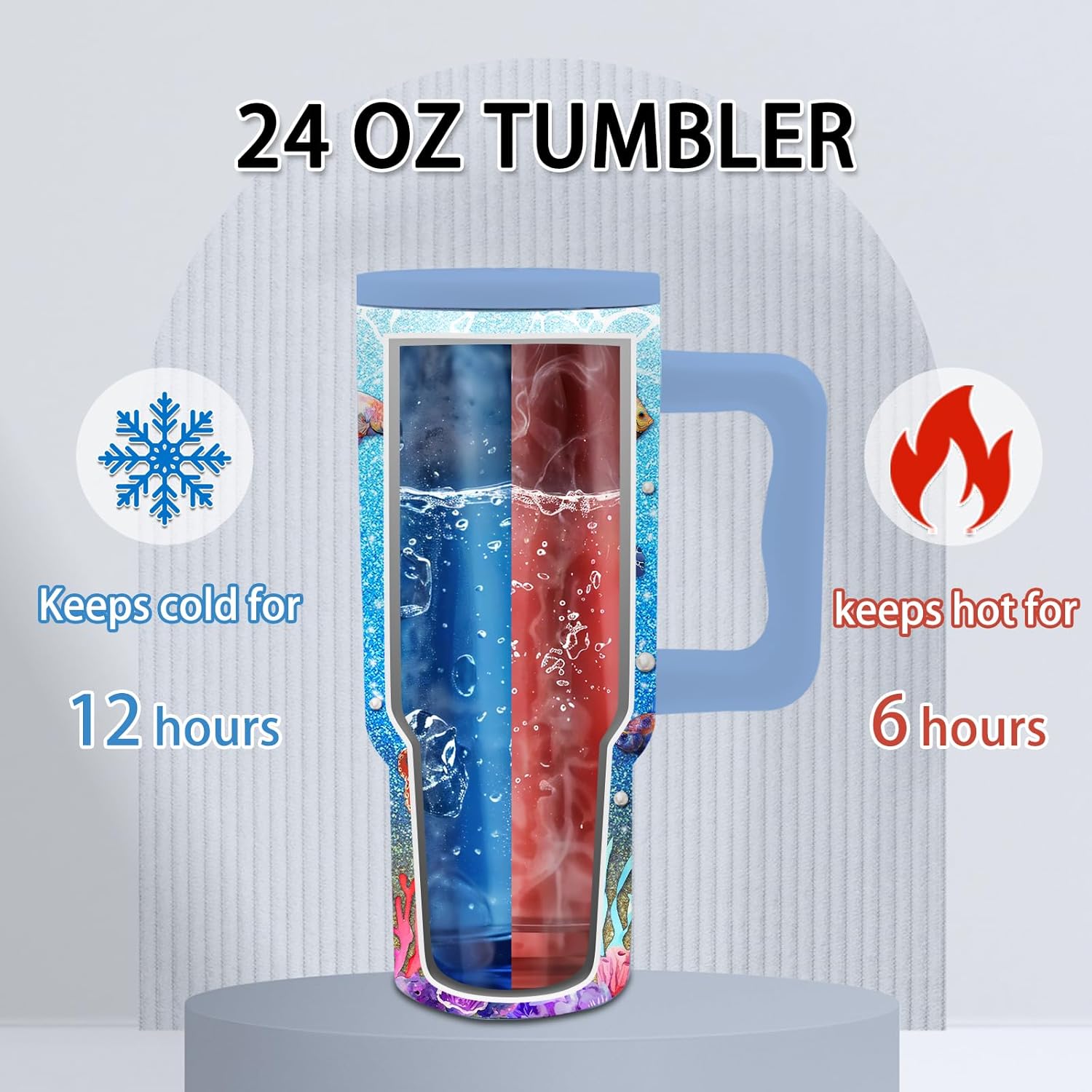 Sea Turtle Gifts - 24 oz Tumbler with Handle and Straw, Insulated Stainless Steel Cup, Leakproof, Blue Ocean Animal Lover Turtle Design Travel Mug for Women Fits Car Cup Holders, Keeps Drinks Cold/Hot - Image 3