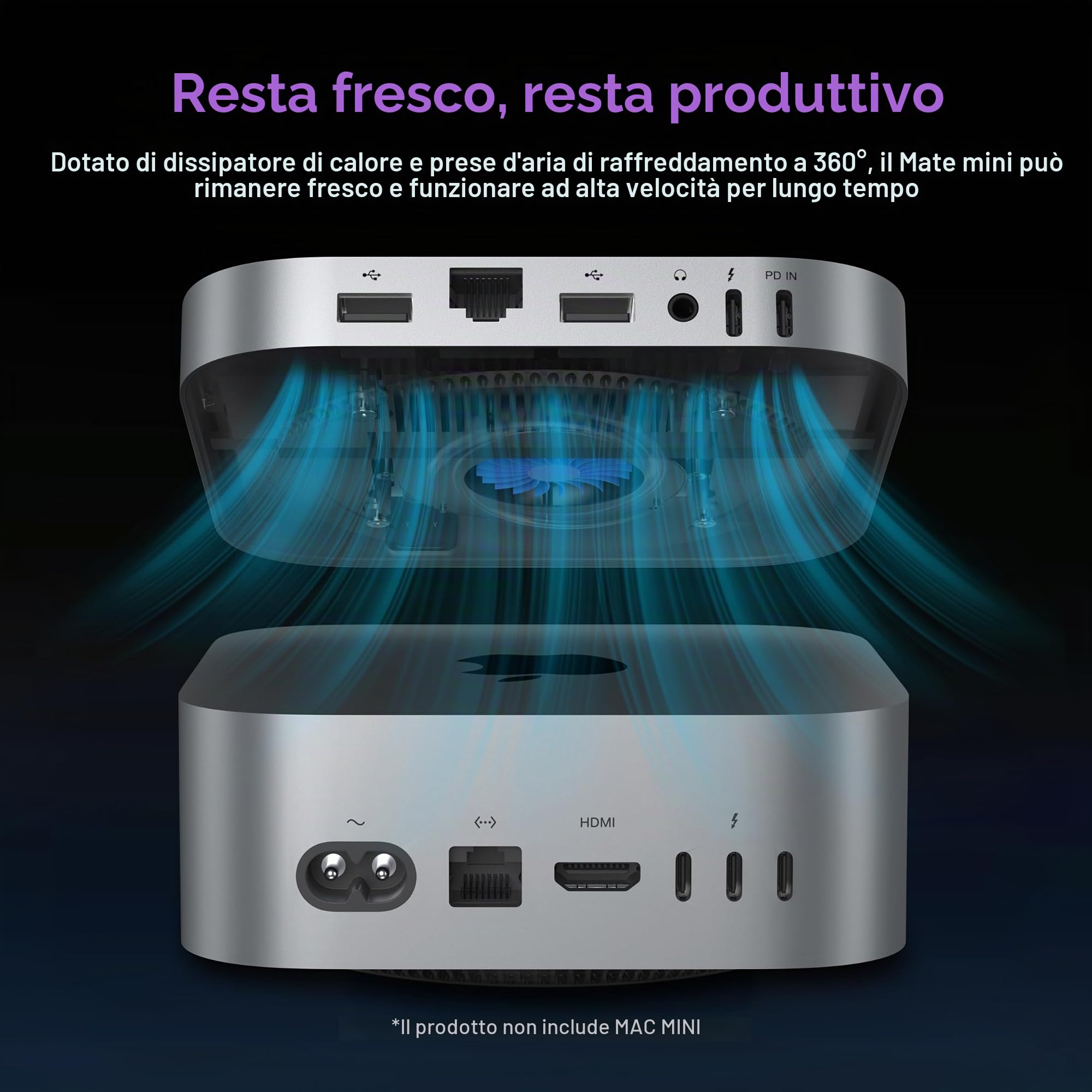 Mac mini M4 Dock, Beelink Mate Mini-A 80Gbps Docking Station, 2* M.2 PCIex2 SSD Slot, espansione max 16TB, slot per schede SD4.0, 2.5G LAN, 15W USB C PD3.0 Port, 2* USB A 10Gbps, 3.5mm Audio