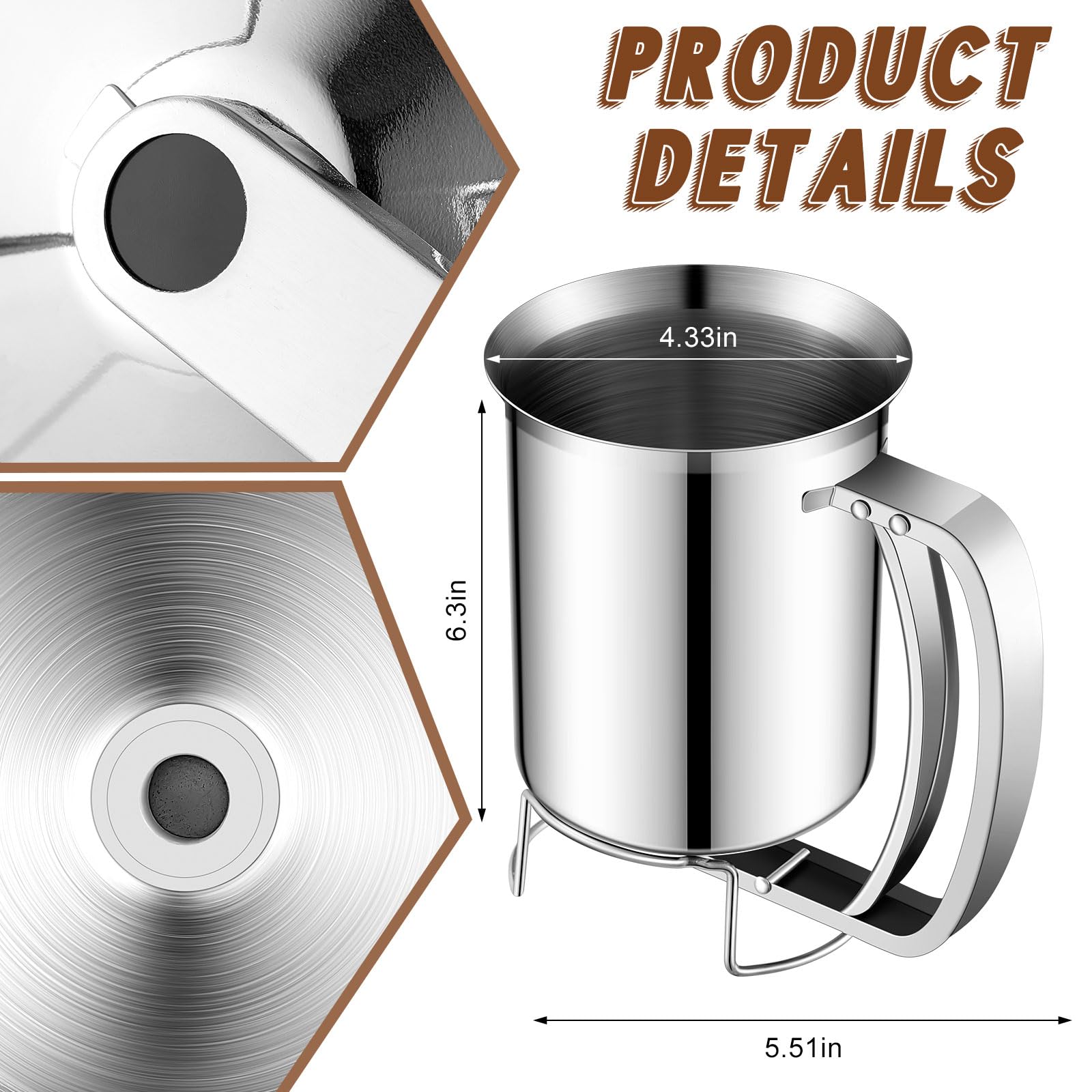 Yiyiring 2 Pcs 800 ml Stainless Steel Pancake Batter Dispenser 27 oz Handheld Pancake Mix Dispenser with Handle Batter Funnel for Candle Making Cupcake Muffin Waffle Baking Cake Cooking Crepe Kitchen