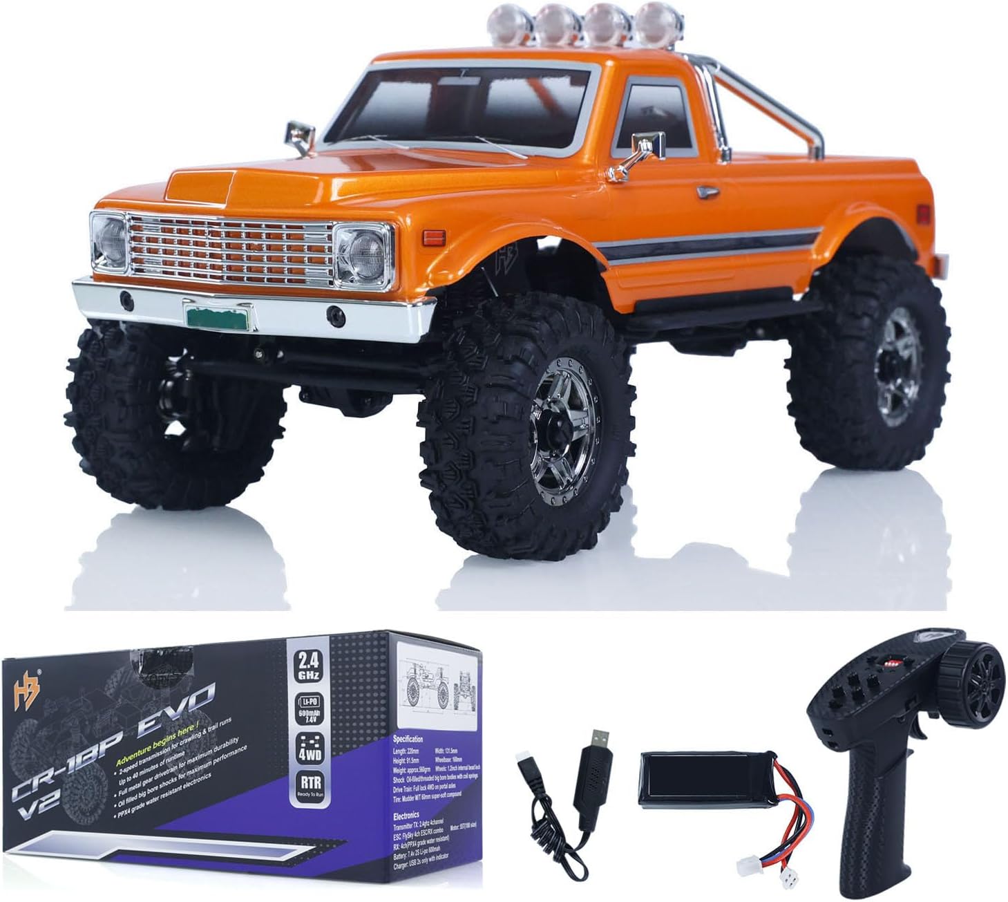 4 * 4 CR18P 1810504 Hobby Plus 1/18 RC Rock Crawler Convoy EVO V2 2Speed Electric Mini Radio Controlled Off Road Car Servo On Axle Hobby Grade Model for Adult(Orange)