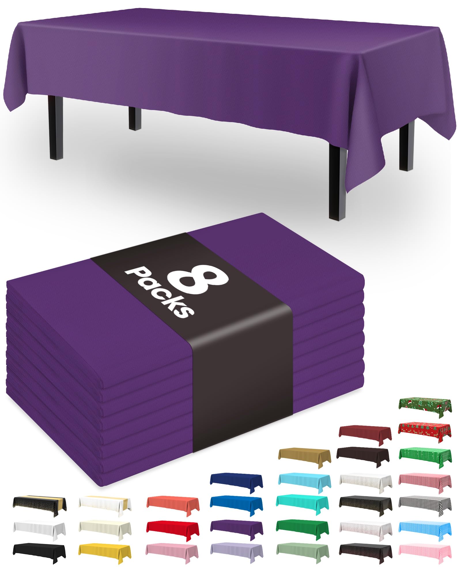 Pureegg Plastic Table Cloth Disposable 8 Pack, 54 x 108 Inch Table Cloths, Graduation Decorations Class of 2026, Graduation Party Tablecloths, Rectangle, Plastic Cover, Leakproof &amp; Sturdy, Purple