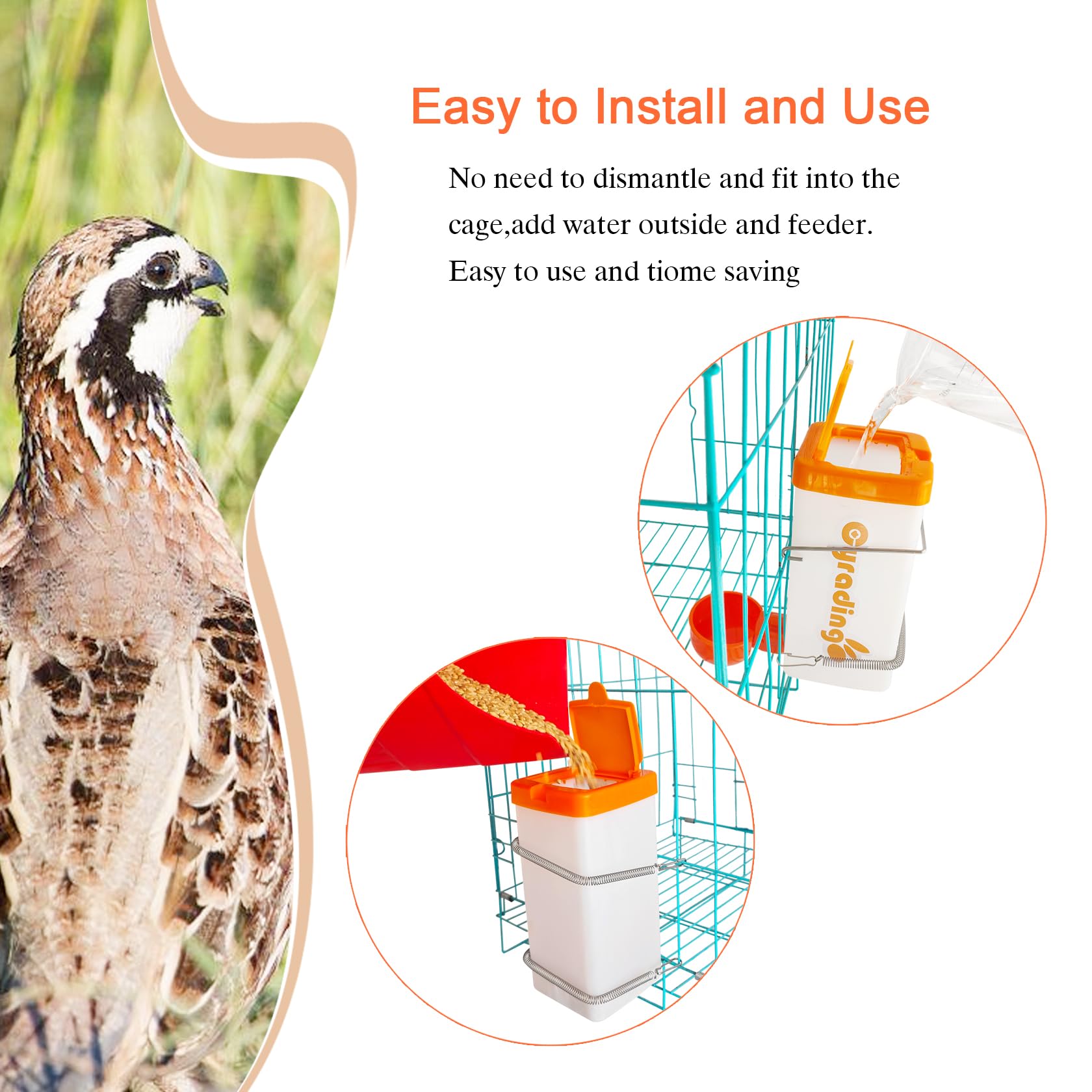 Automatic Waterer System Chick Feeder and Drinker Cups 1L Hanging Automatic Fill Poultry Watering Cup Used for Cages (Orange, 2)