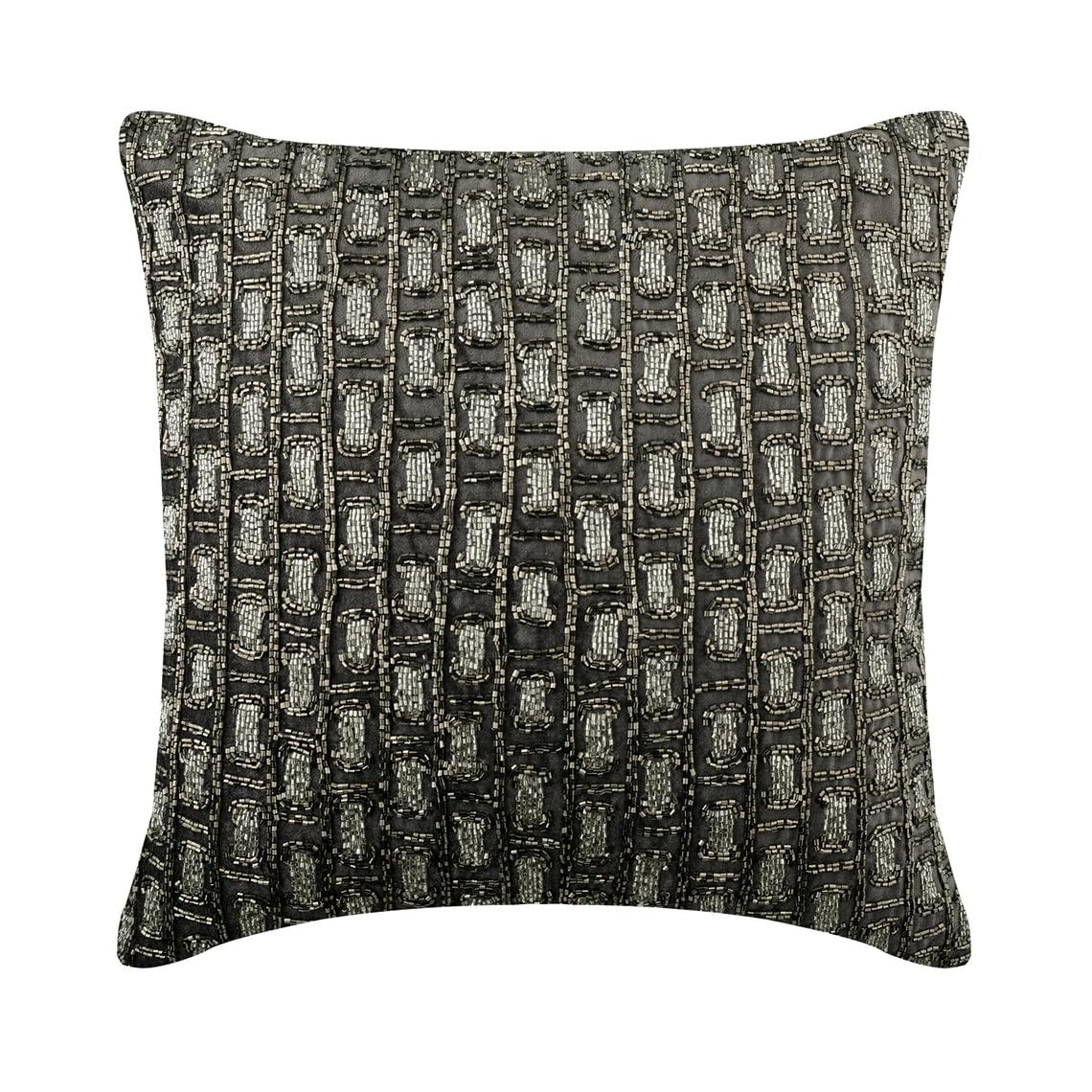 The HomeCentric Charcoal Pack of 2, 35x35 cm (14"x14") Cushion Cover, Velvet Embroidered Throw Cushions For Sofa, Geometric Pattern Modern Style - Charcoal Bricks