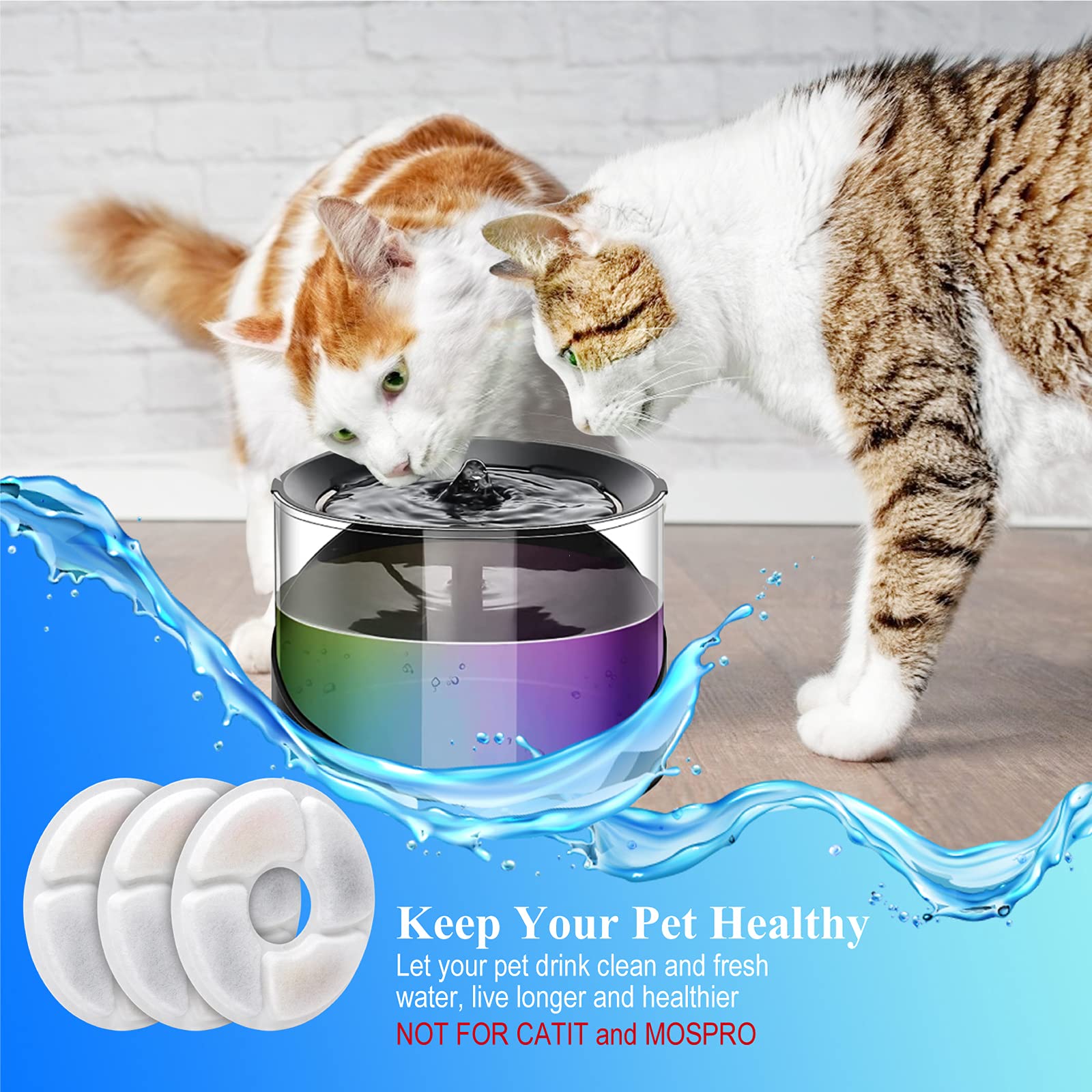 Filtros de fuente de agua para gatos, filtros de fuente de mascotas de 5 pulgadas, repuesto de filtros de carbón activado para fuente de perro, compatible con dispensador automático de agua para gatos