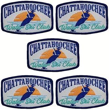 5Pcs Chattahoochee Water Ski Club Iron on Patches Vintage Lake Life Skier Georgia Alabama River Embroidered Appliques Decor for Clothing Jackets Jeans Backpacks Trucker Hats Bags DIY Repair