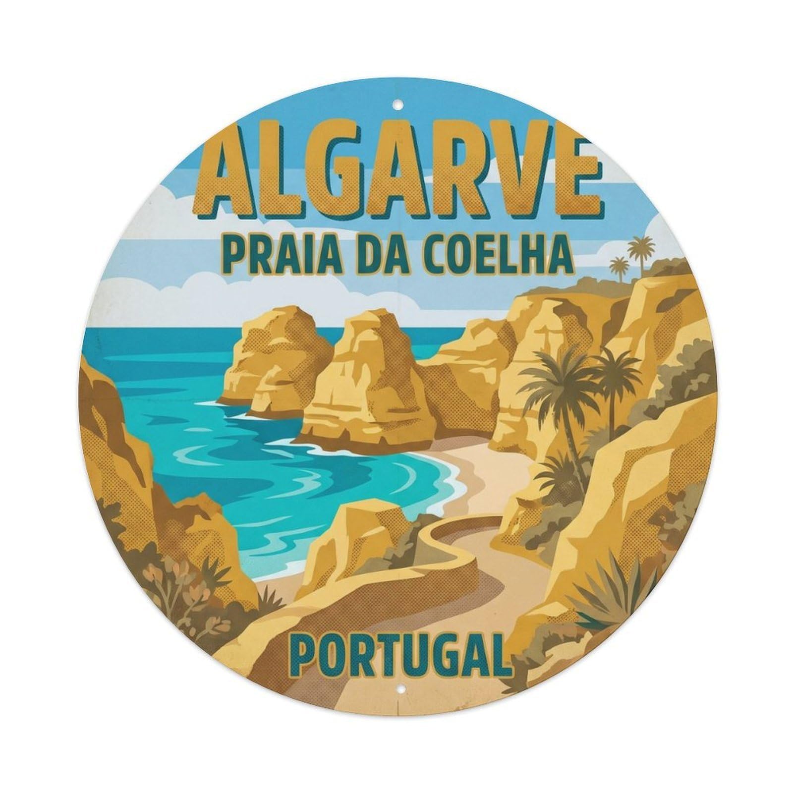 Olhnbad 08X08inch Style Cultural Portugal Algarve Coast Classic Travel Art Metal Tin Sign