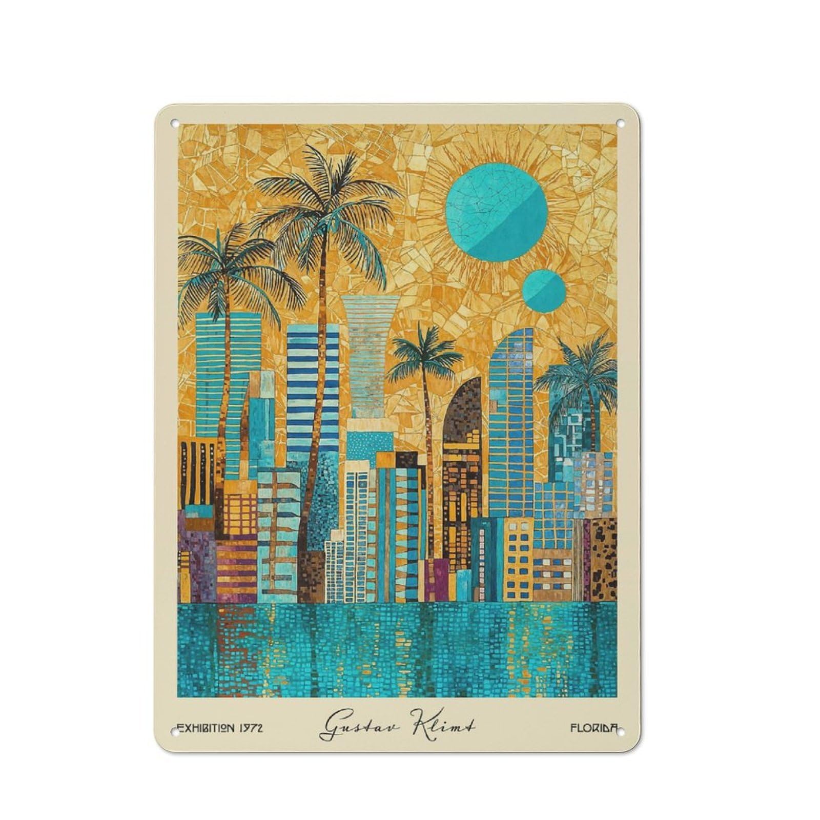Junmoney Style-24 Florida Miami Gustav Klimt Retro-Style Tin Sign 40X30cm For Home Bar Wall, With Clear Retro Wall Decor Character
