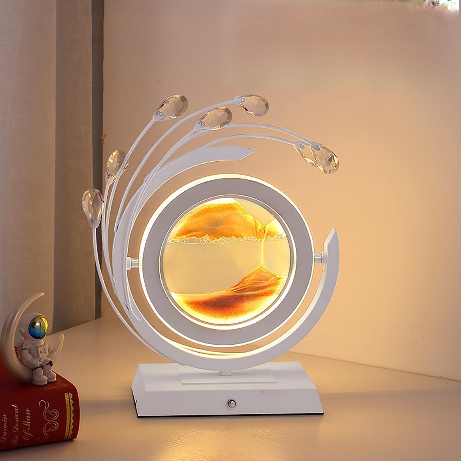 SXDMOUBK Moving Sand Art Lamp 360° Rotating Sand Art Table Lamp 3 Color Quicksand Painting 3D Hourglass Night Light, Touching Control Dimmable Quicksand Beside Lamp for Restaurant Bedroom