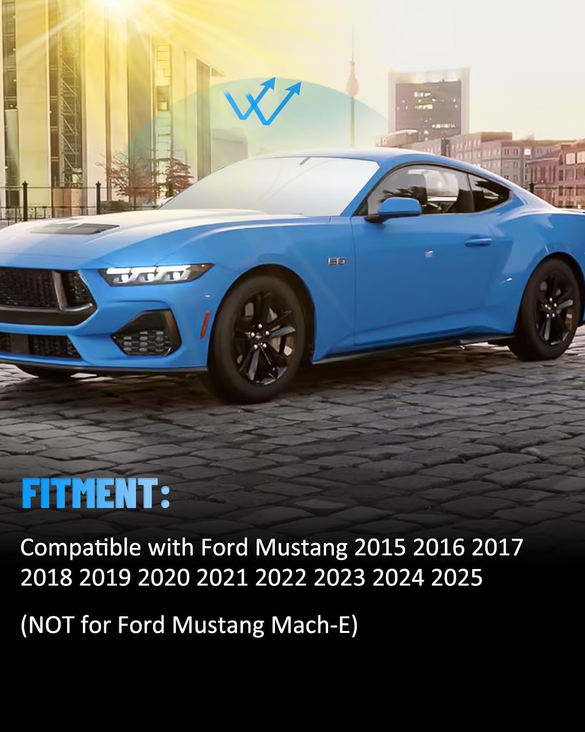 BESTVIEW Windshield Sun Shade Compatible with Ford Mustang 2015-2024, Foldable Reflective Sun Visor Protector, Upgraded 3 Layers 210T Material