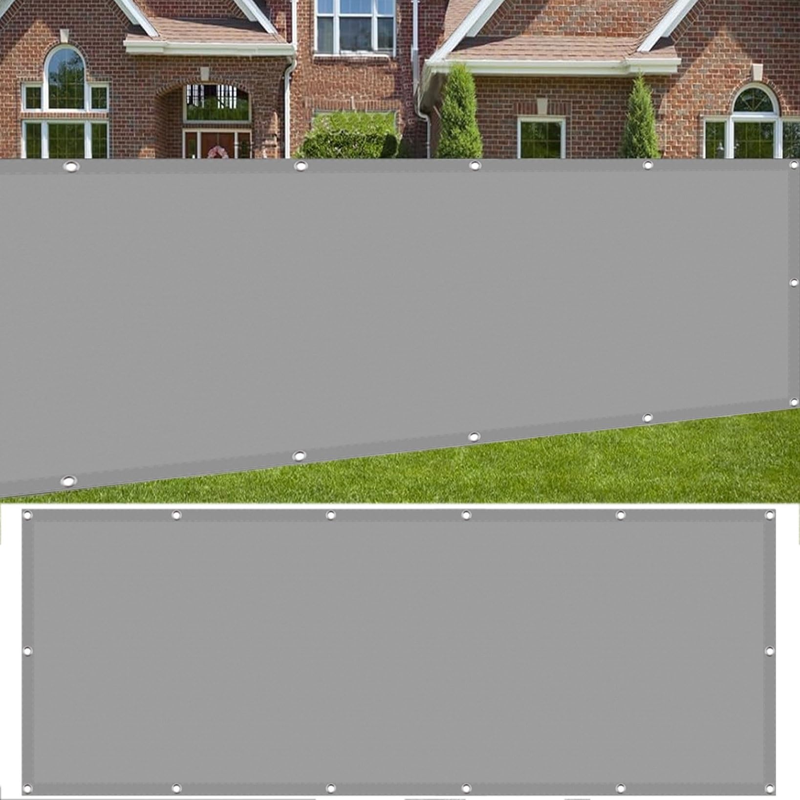 Balcony Privacy Screen Waterproof 170 x 575 cm Weatherproof UV Protection Privacy Screen Fence Shade Net Cover with Grommets with Rope Fence Screen for Balcony and Patio, Light Grey