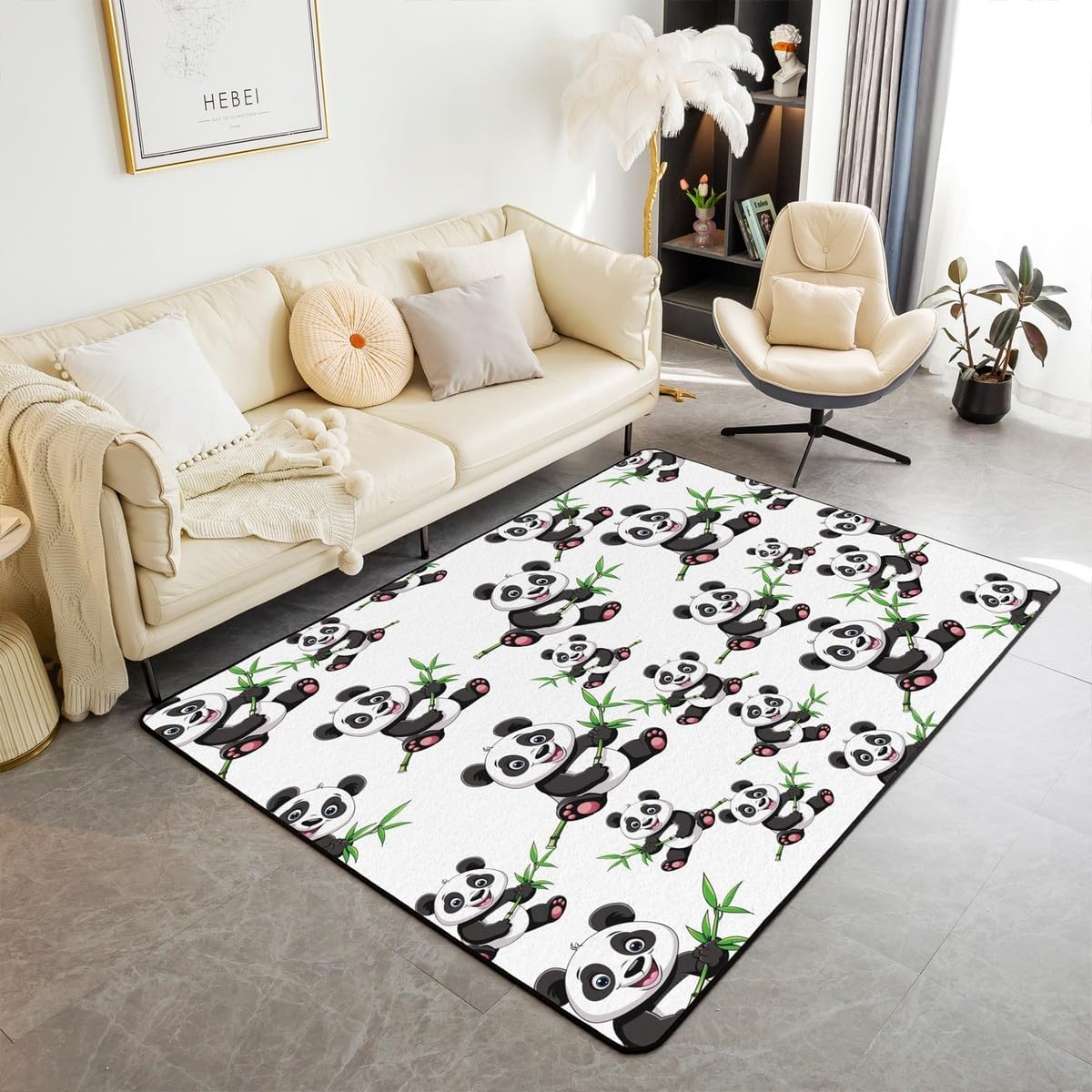 Panda Area Rug 5'x7',Cute Panda Bear Rugs for Living Room Bedroom Set Floor Mat Decor,Cartoon Zoo Animal Bedroom Living Room Carpet,Machine Washable Non-Slip Decorative Carpet for Home