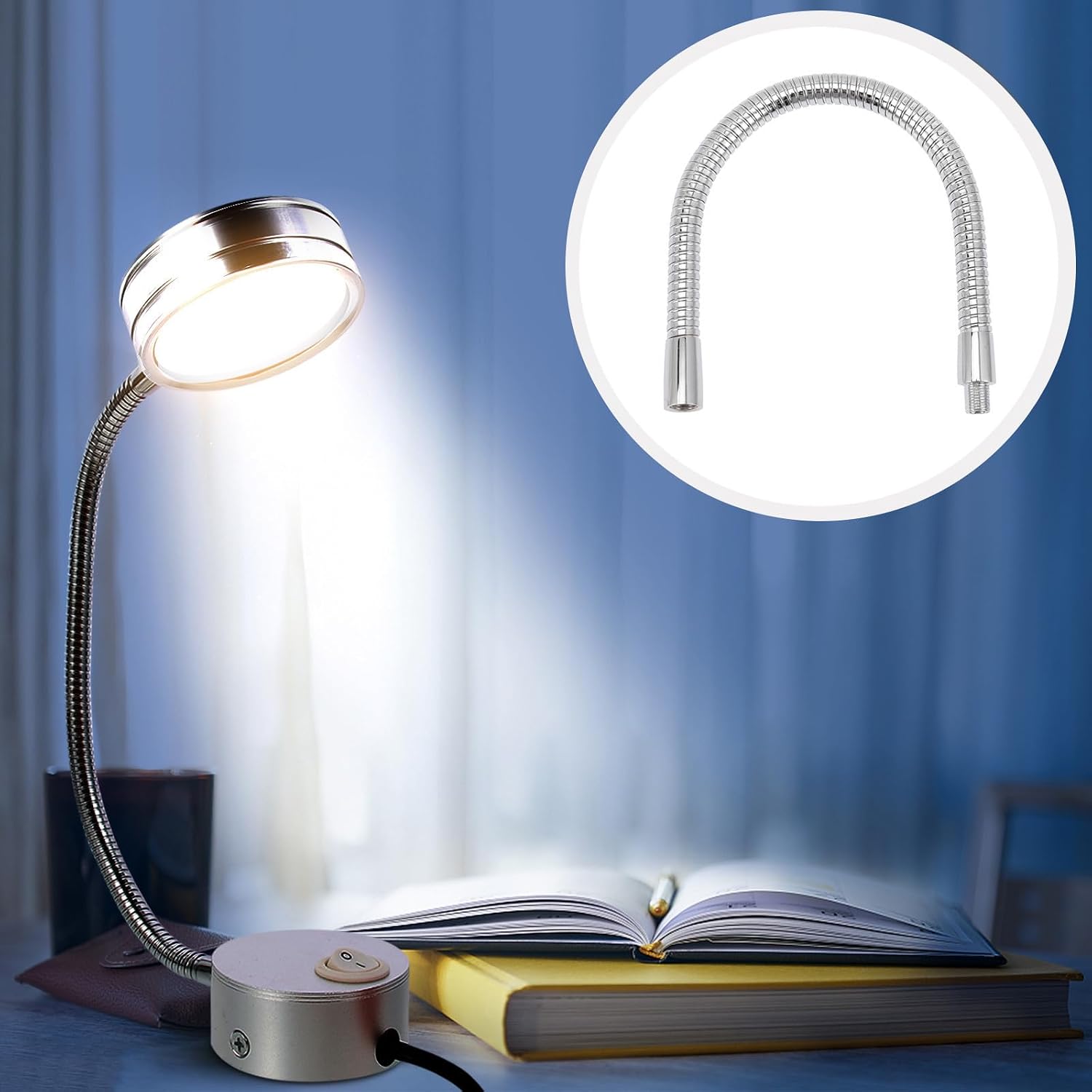 2pcs Gooseneck Arm Flexible Light Pole Iron External Thread Silver