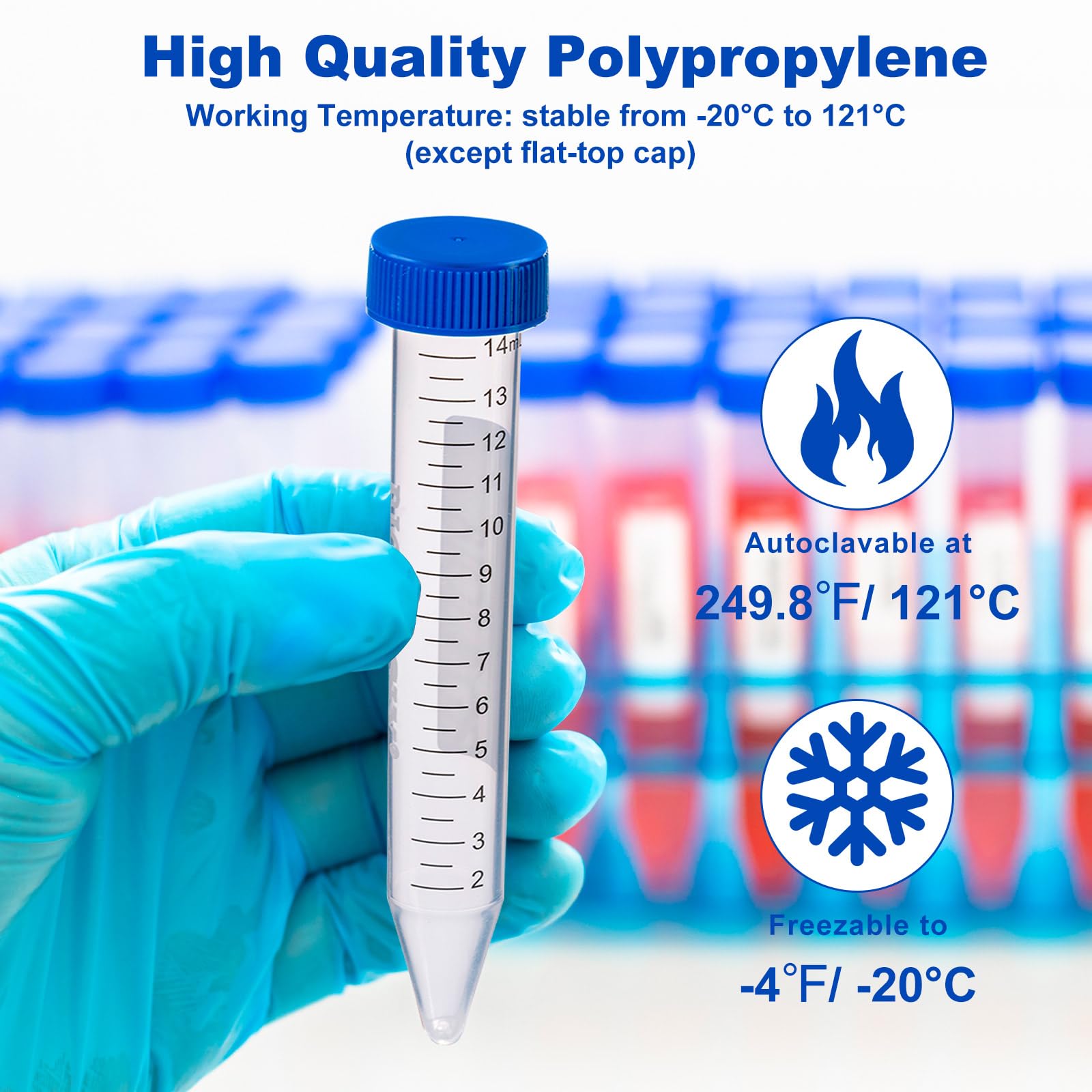 500 provette centrifughe da 15 ml, in plastica, provetta in plastica, con graduazione, per esperimenti di chimica di laboratorio (15 ml)
