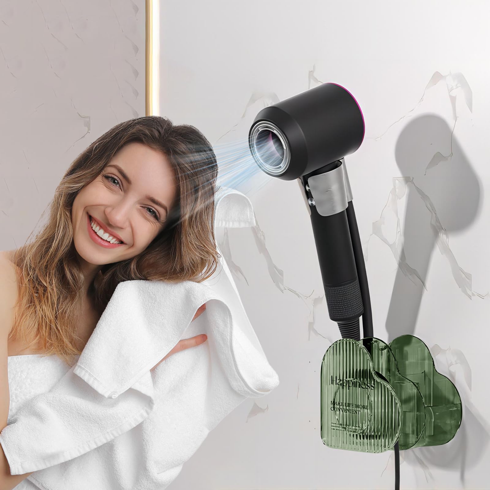 DASITON Hair Dryer Holder Wall Mounted,Hair Dryer Holder,Love Type Hair