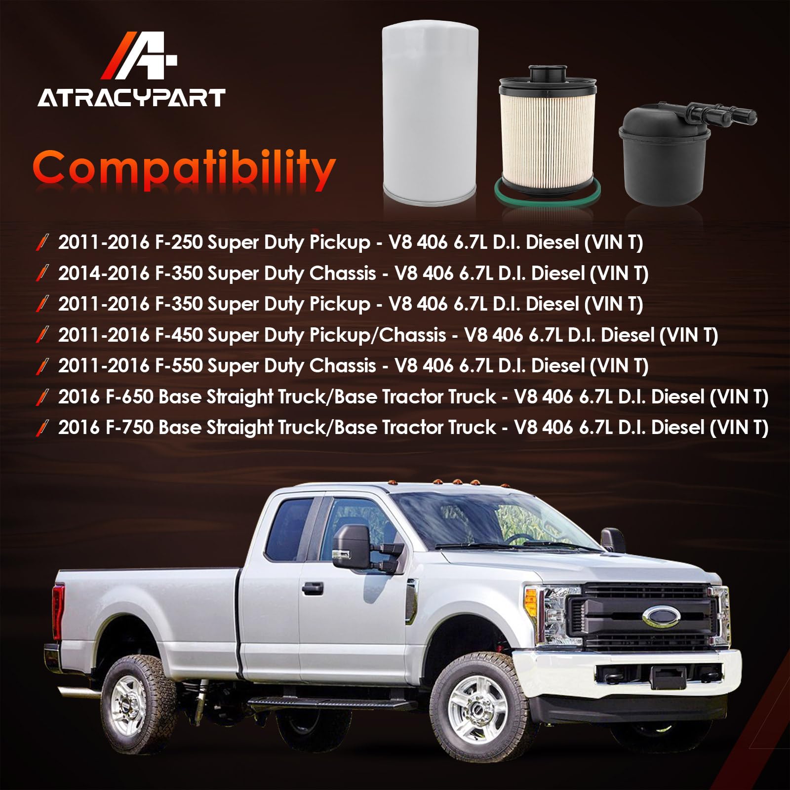 ATRACYPART Filtro de combustible diésel y filtro de aceite FL2051S │ Repuesto para motores diésel Ford F250 F350 F450 F550 F650 F750 6.7 Powerstroke V8 2011-2016 │Reemplaza # BC3Z-9N184-B, BC3Z-6731-B