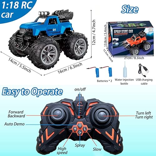 Miniatura 6 de Coche de carreras a control remoto de 2.4 GHz, luz LED, juguetes para niños, 4WD todoterreno RC Stunt Car, 70 minutos de tiempo de juego, todo