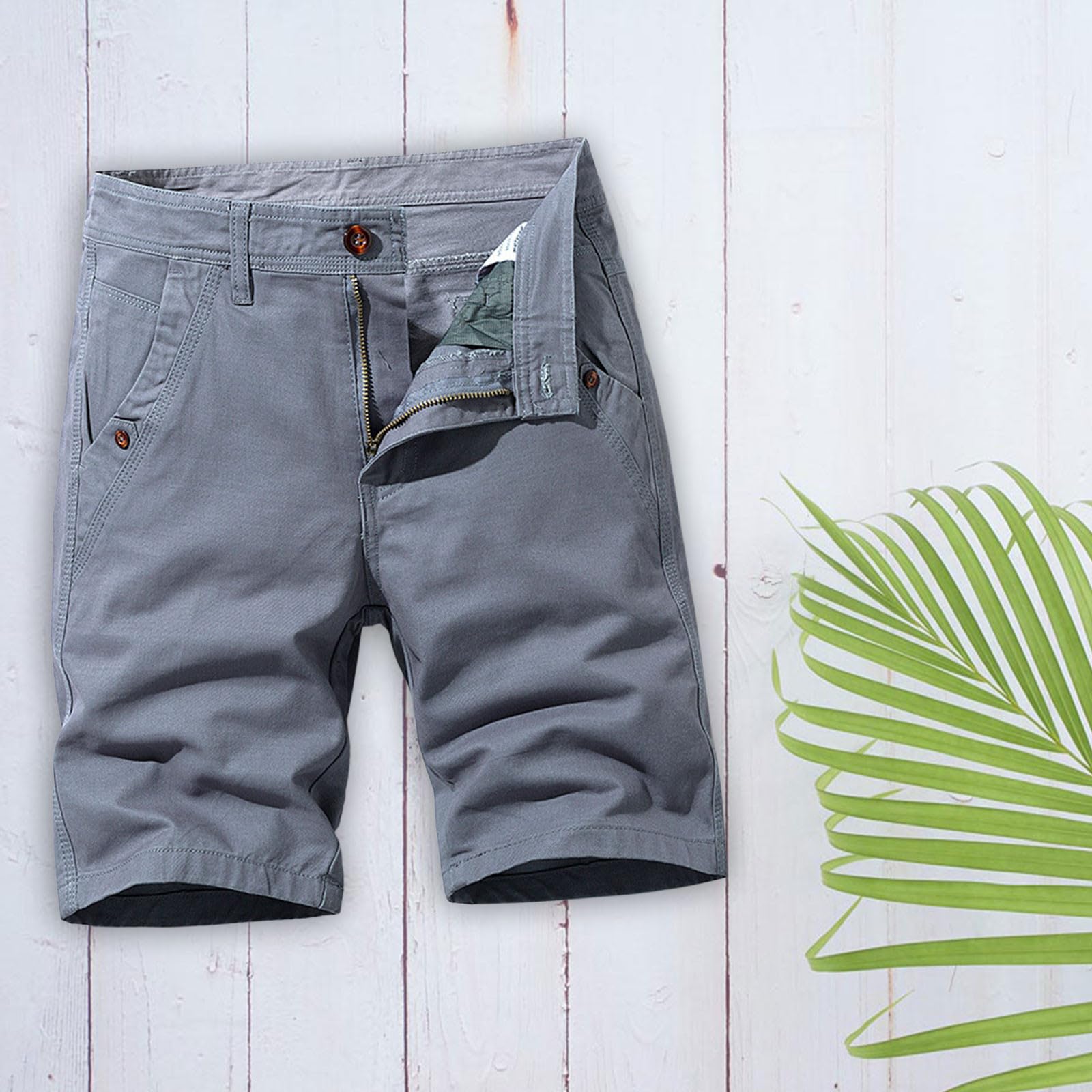 Pantalones cortos chinos para hombre con tira de botones para hombre en cinco cuartos de longitud cortos, pantalones chinos con bolsillos, bermudas, pantalones cortos de verano ligeros, pantalones