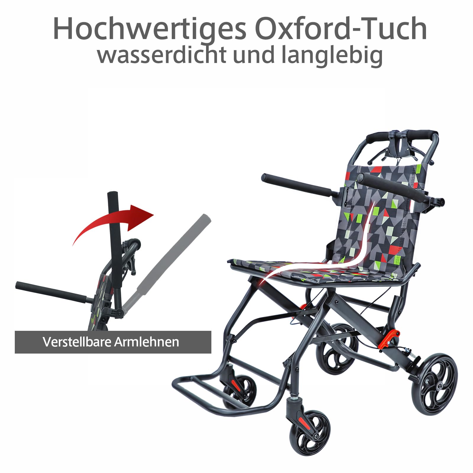 Rollstuhl faltbar,Ultraleicht(7.5kg),Aluminium,Sitzbreite:39cm,Transportrollstuhl, Zwei bremssysteme,für Behinderte und ältere Menschen,Bis zu 100 kg(IN-A068)