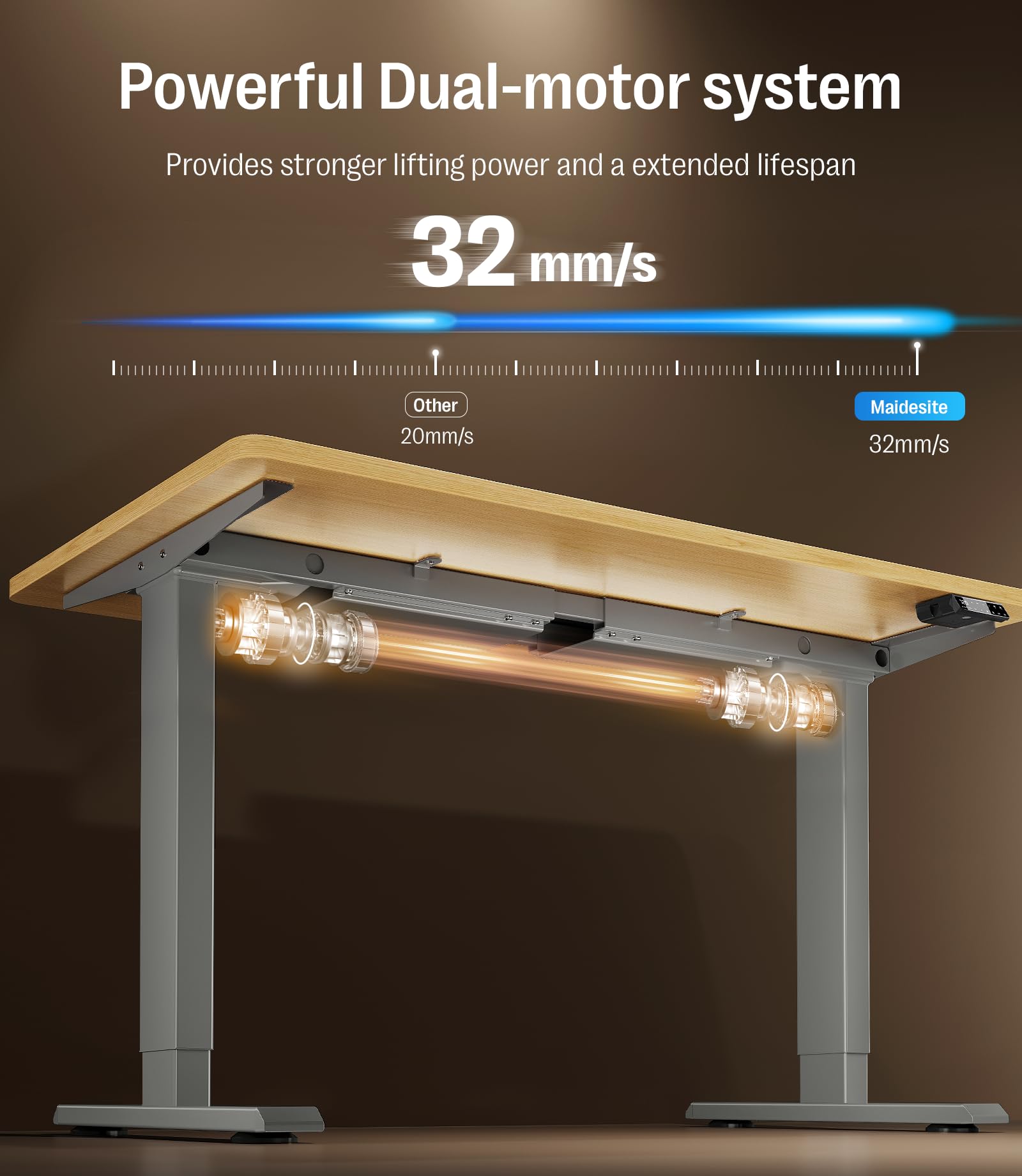 MAIDeSITe Höhenverstellbarer Schreibtisch (160x80cm), Höhenverstellbar Stehtisch Elektrisch, Energieeffizient‌ Flüsterleiser Dualmotor Traglast 160kg Mit Kollisionsschutz Funktion - S2 Pro
